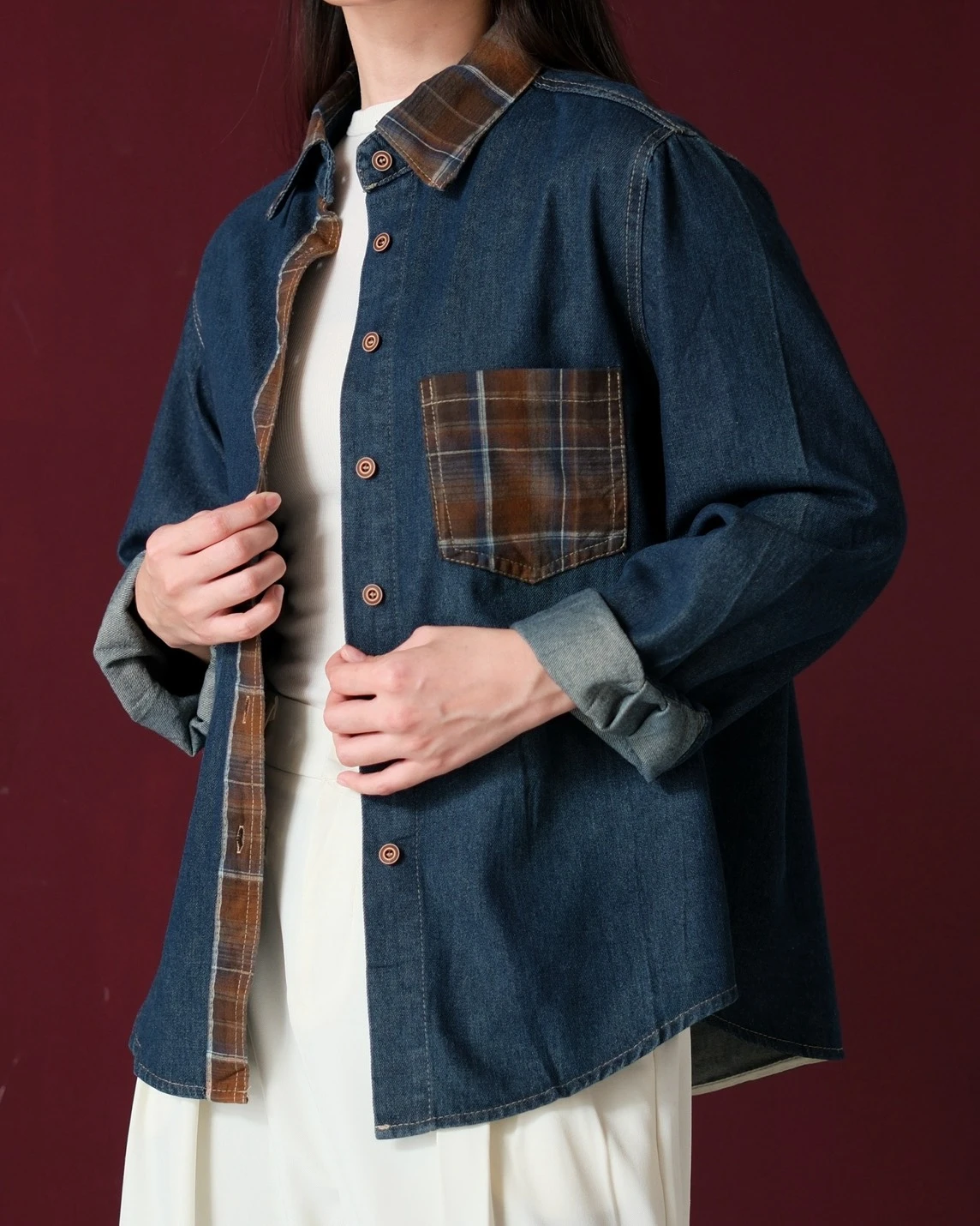 Evrina Denim Shirt Kode 197M Dark Blue