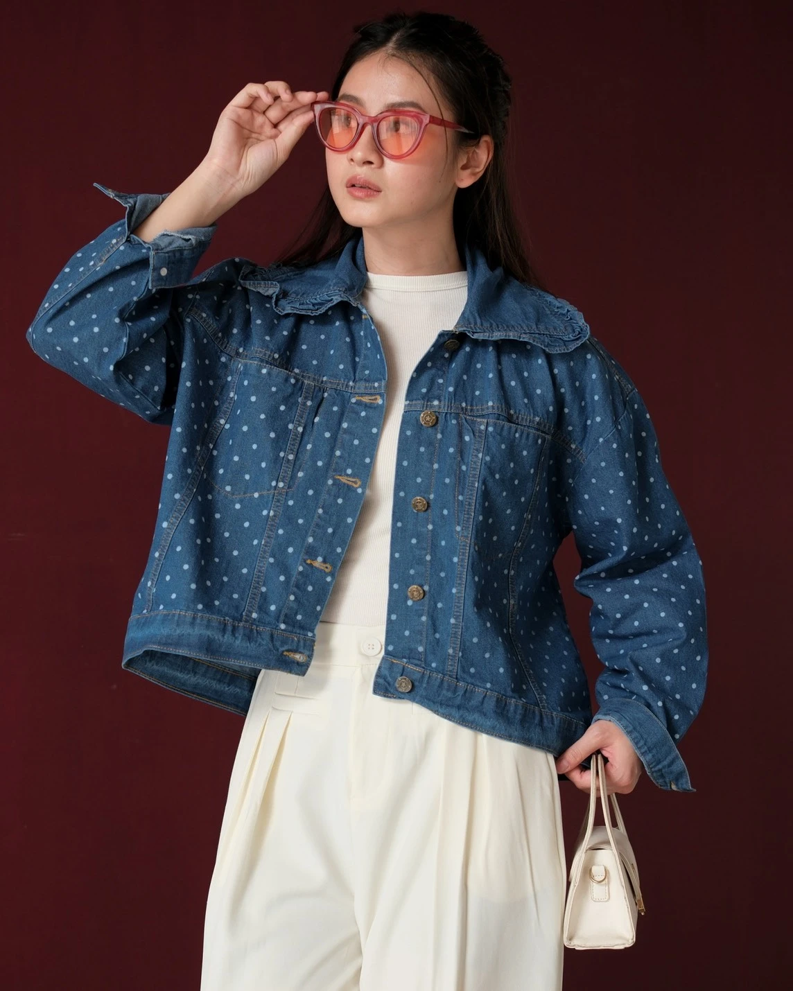 Alternative view of Velika Polka Denim Jacket Kode Ps1038 Medium Blue