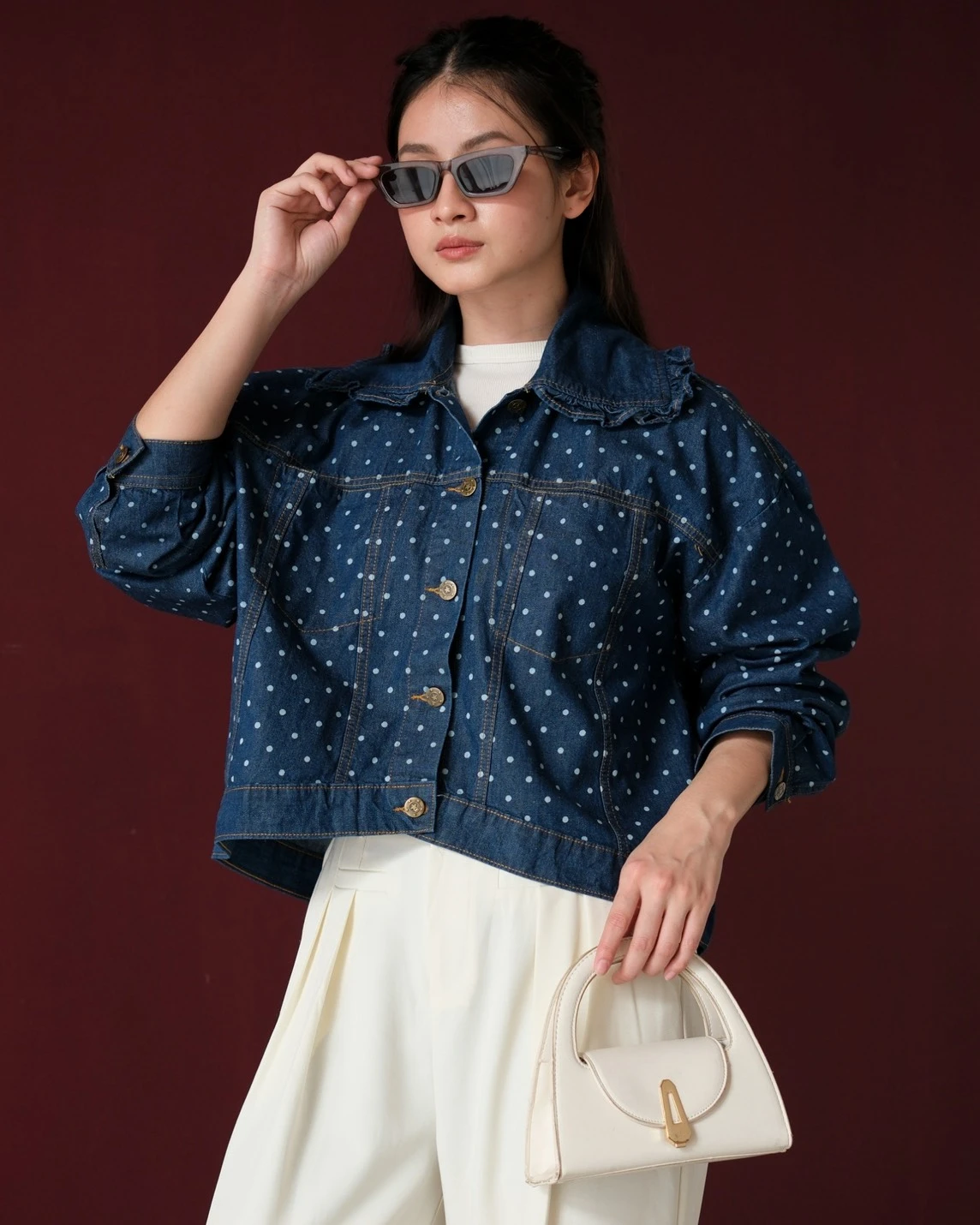 Alternative view of Velika Polka Denim Jacket Kode Ps1038 Dark Blue