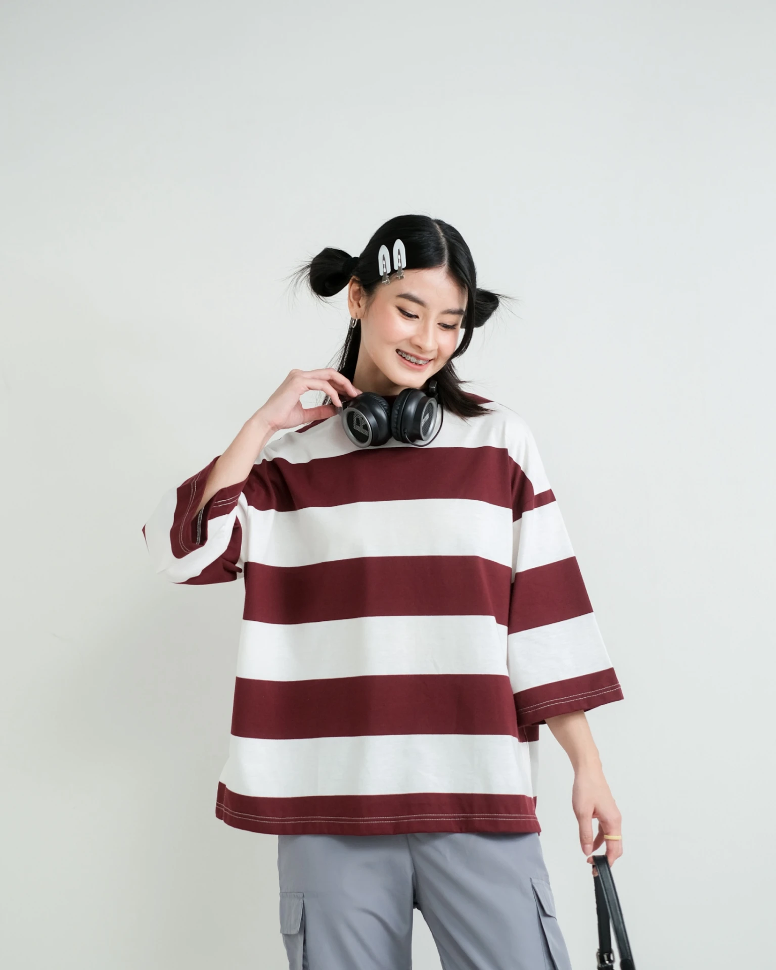 Alternative view of Karasu Stripe Sleeve Top Maroon-Bw Big