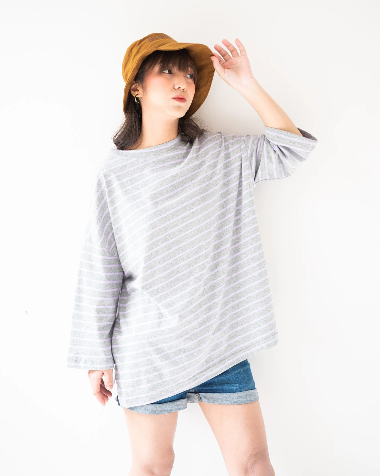 Karasu Stripe Sleeve Top Broken White-Grey
