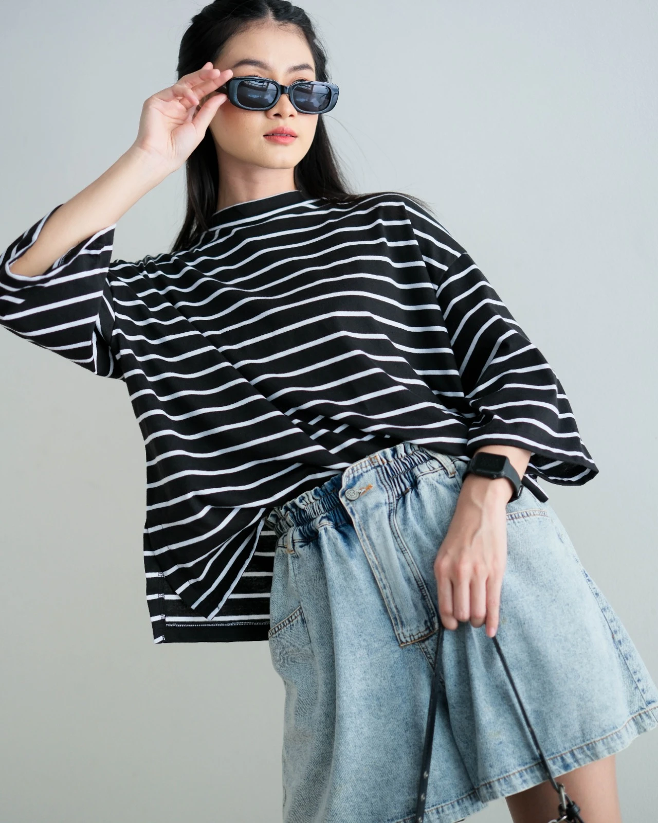 Alternative view of Karasu Stripe Sleeve Top Black - Bw Small