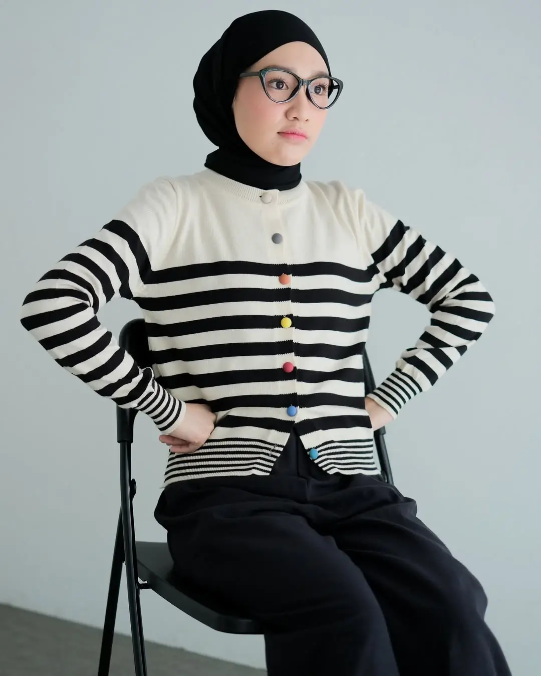 Qiane Stripe Cardi Kode 216J Cream