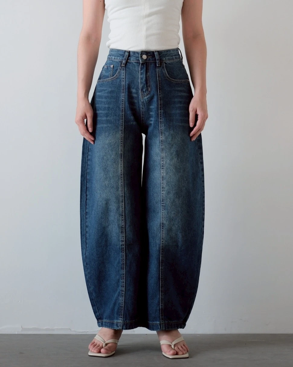 Harlea Barrel Denim Pants Kode 286M Dark Blue