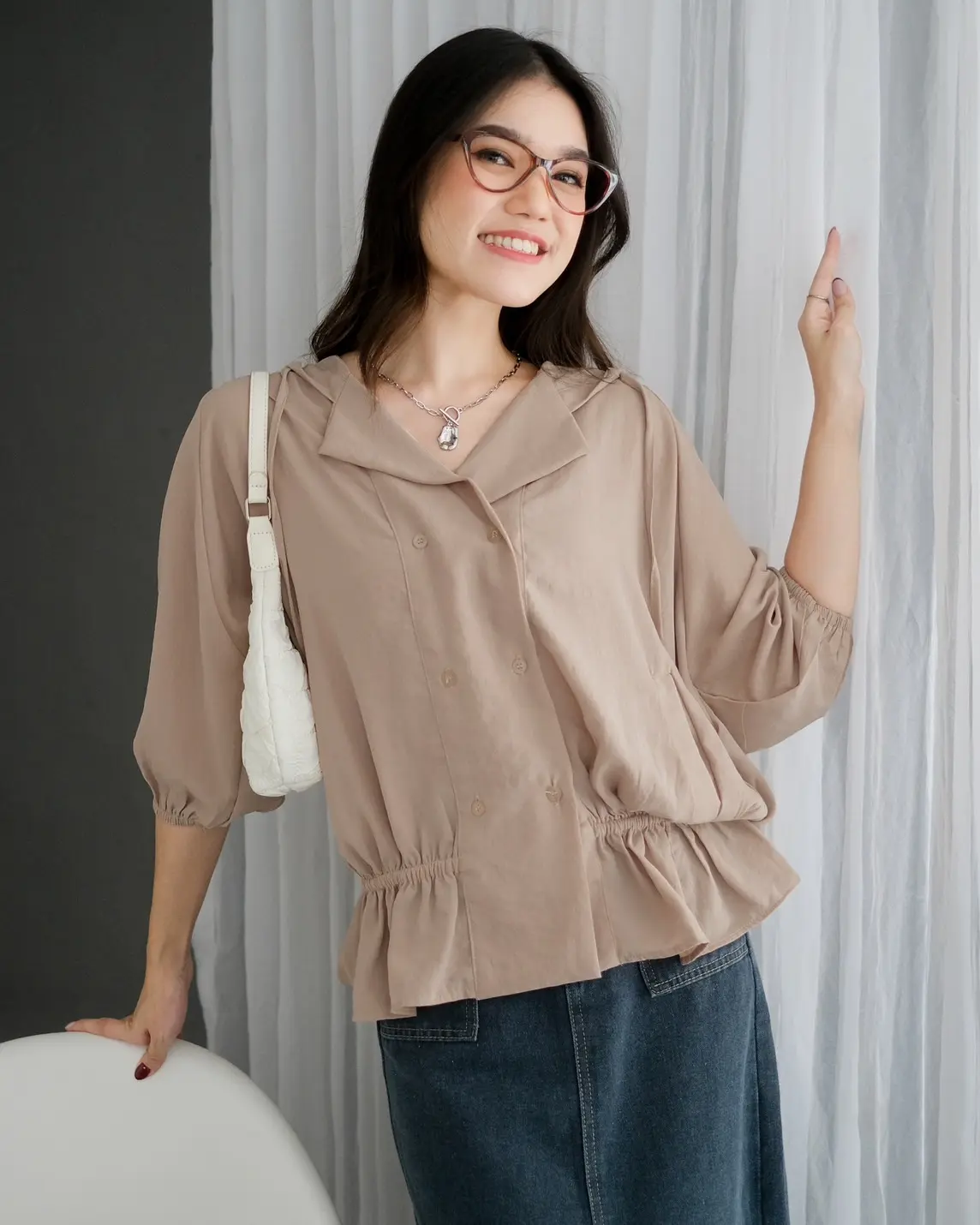 Poppila Shirt Hoodie Kode F103 Khaki - Image 2