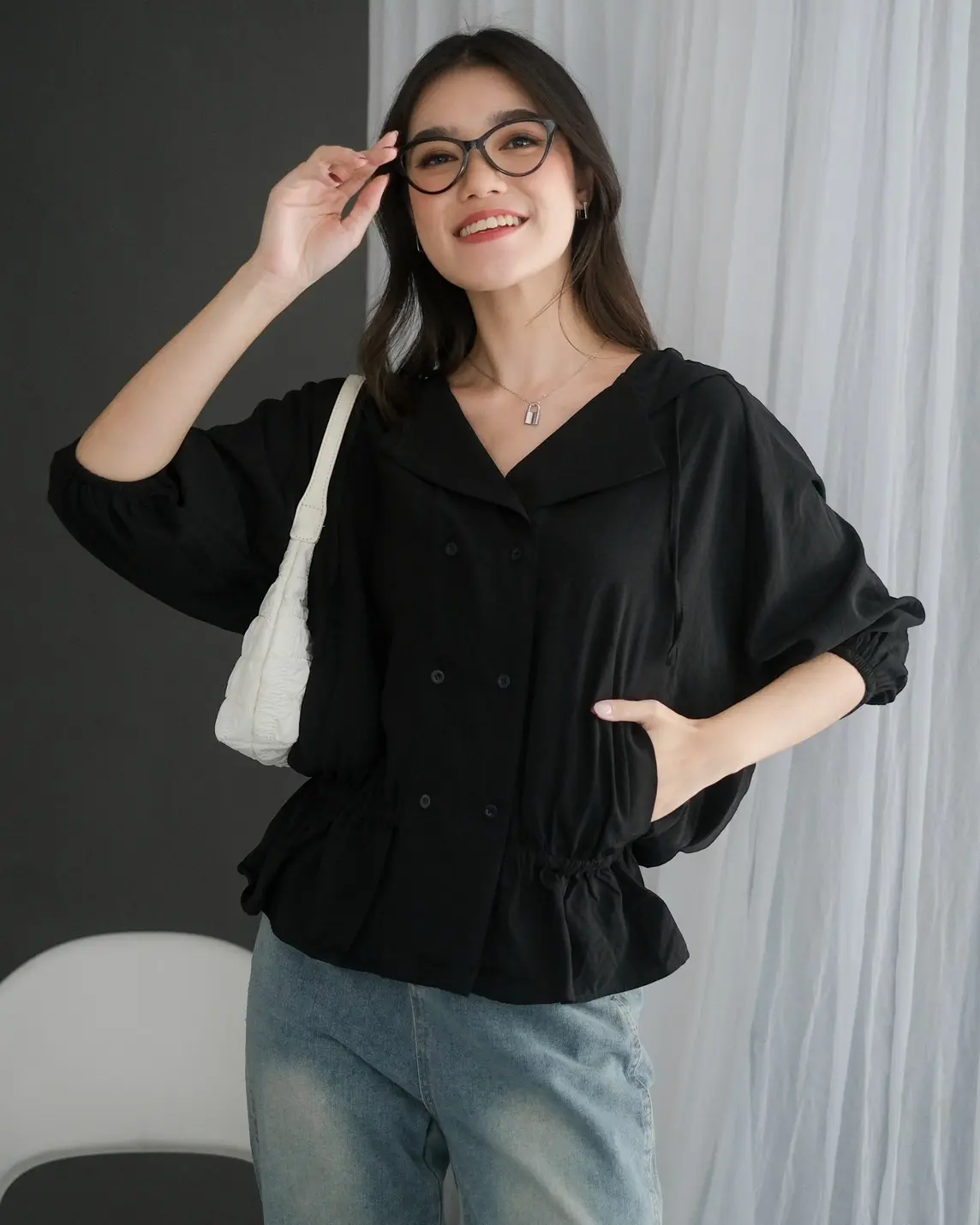 Poppila Shirt Hoodie Kode F103 Black