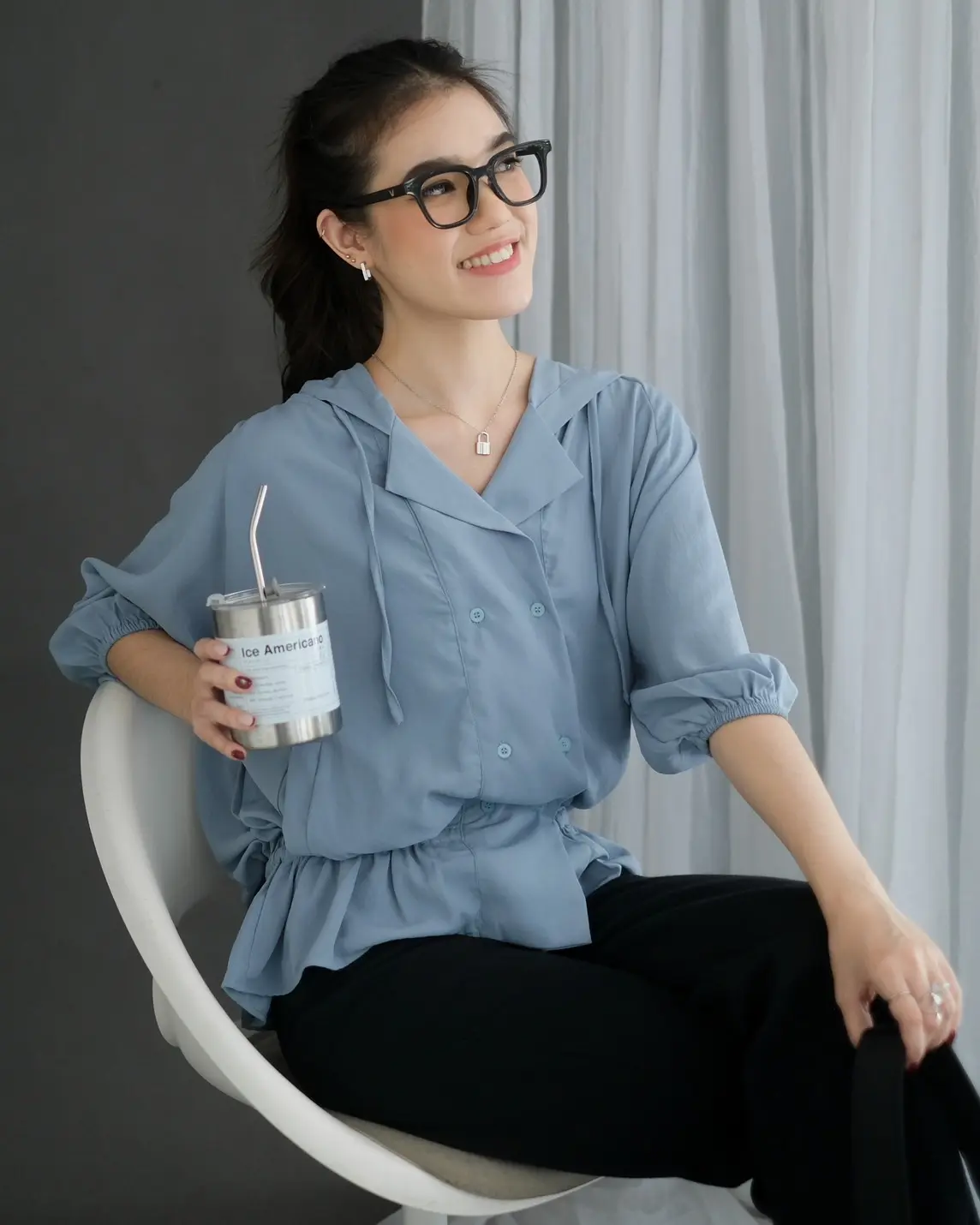 Poppila Shirt Hoodie Kode F103 Blue