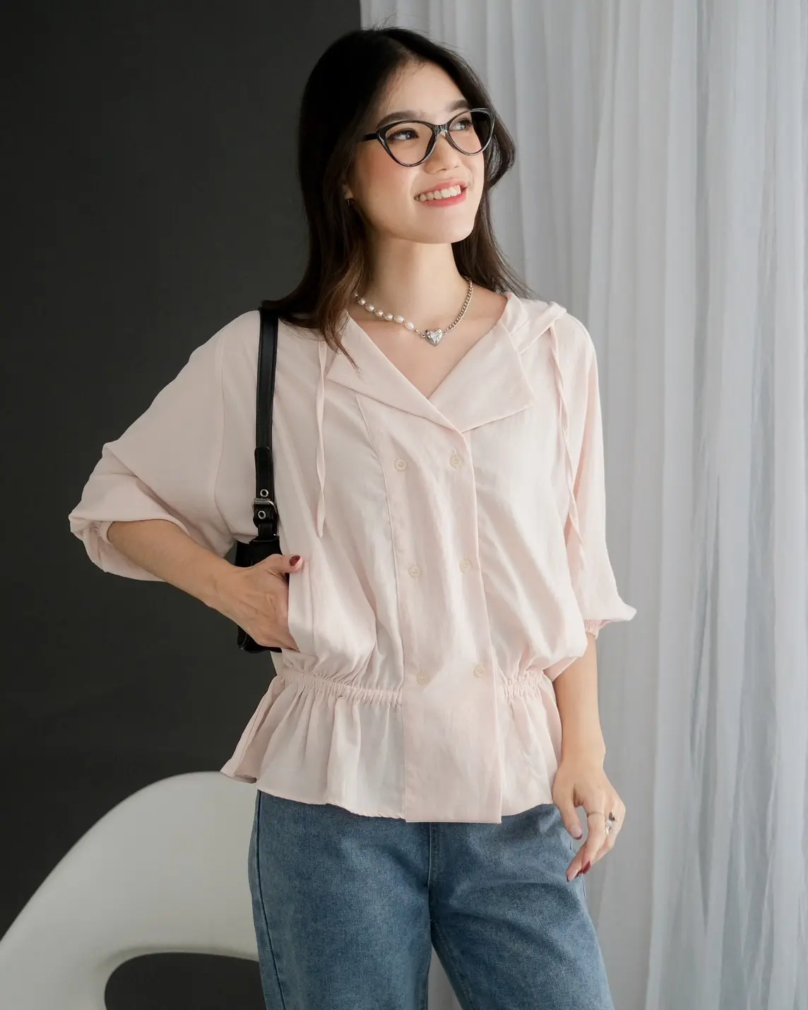 Poppila Shirt Hoodie Kode F103 Cream - Image 2