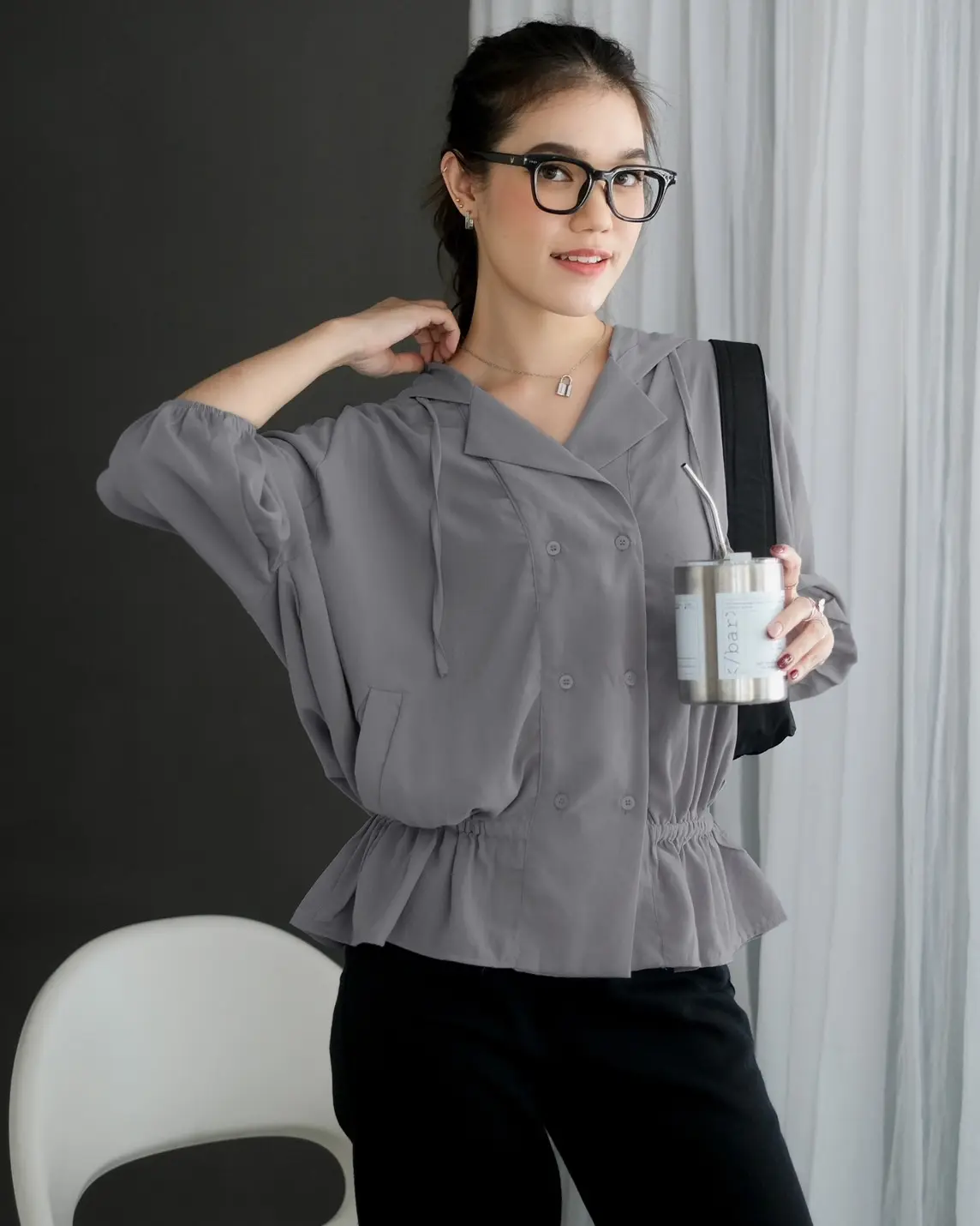 Poppila Shirt Hoodie Kode F103 Dark Grey