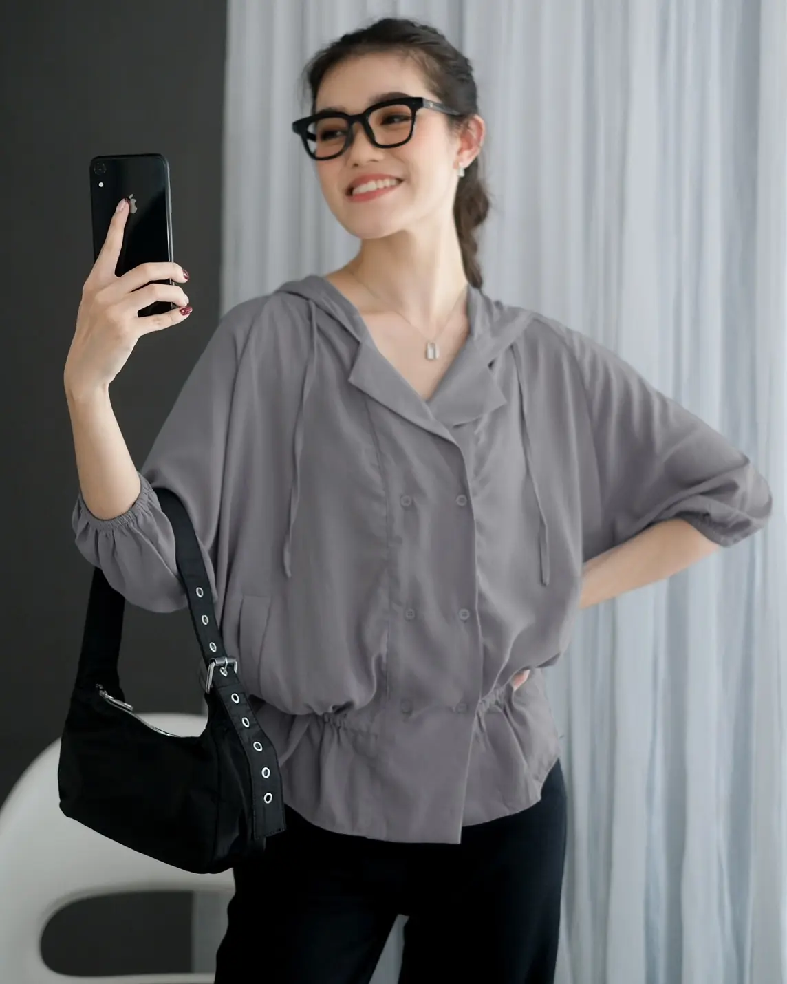 Poppila Shirt Hoodie Kode F103 Dark Grey - Image 2