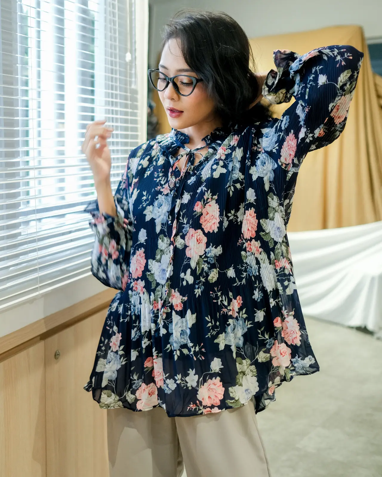Qaisra Plisket Longsleeve Kode 213 Navy