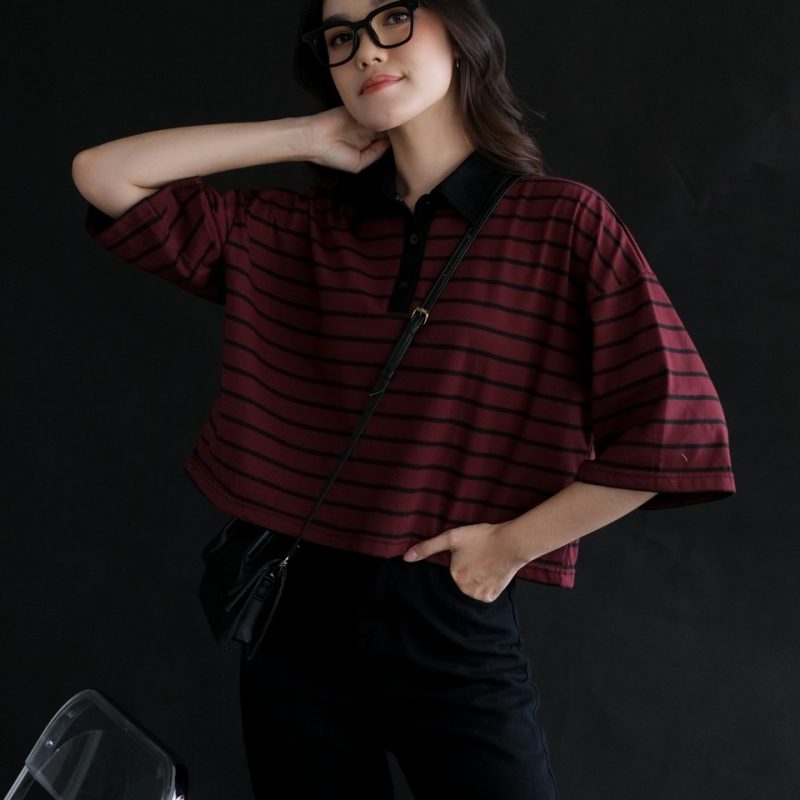Anyta Stripe Top Black-Maroon Small