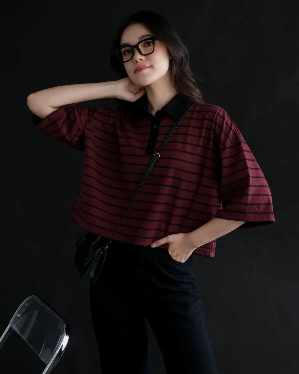 Anyta Stripe Top Black-Maroon Small