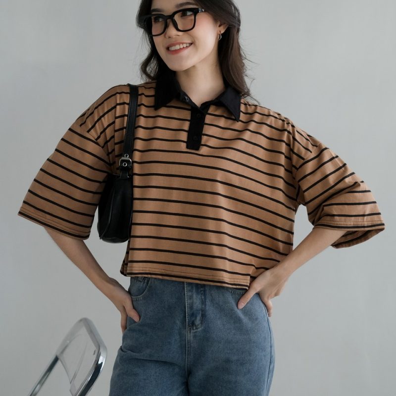 Anyta Stripe Top Black-Choco Small