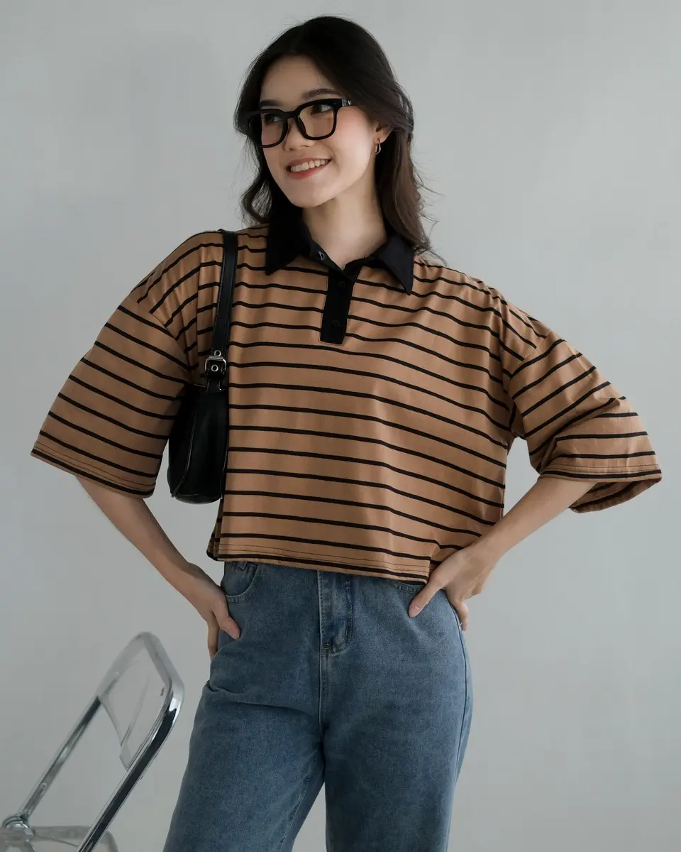 Anyta Stripe Top Black-Choco Small