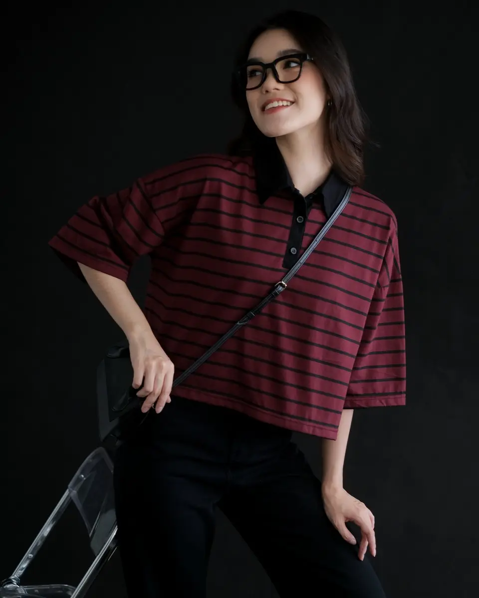 Anyta Stripe Top Black-Maroon Small - Image 2