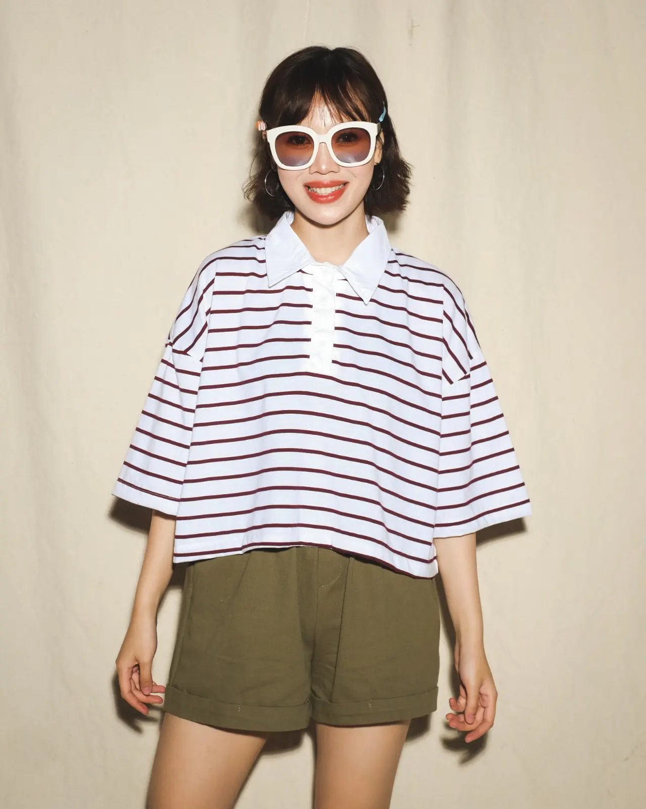 Anyta Stripe Top Broken White-Maroon Small