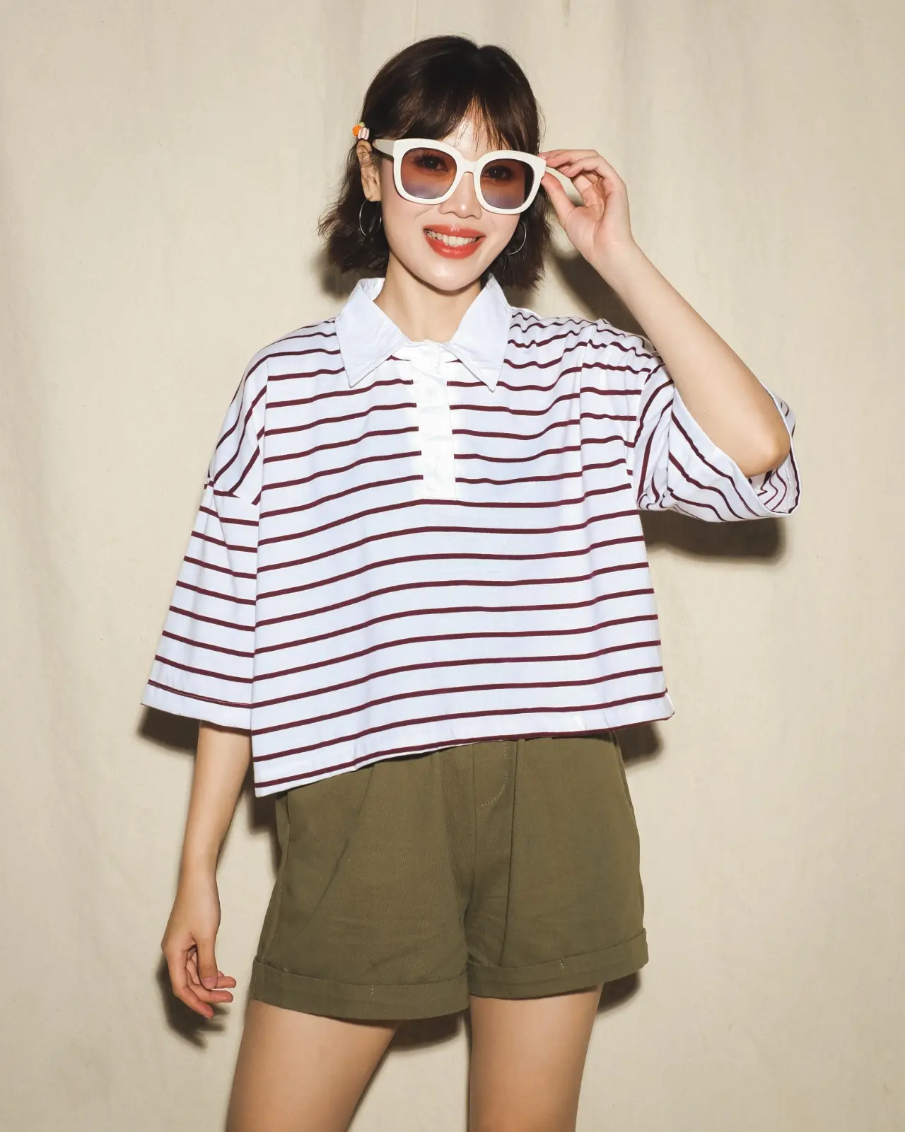 Alternative view of Anyta Stripe Top Broken White-Maroon Small