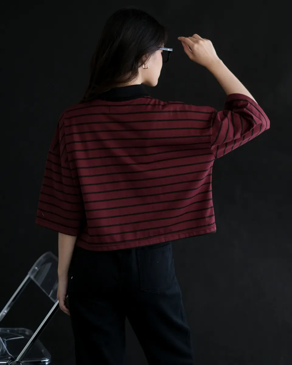 Anyta Stripe Top Black-Maroon Small - Image 3