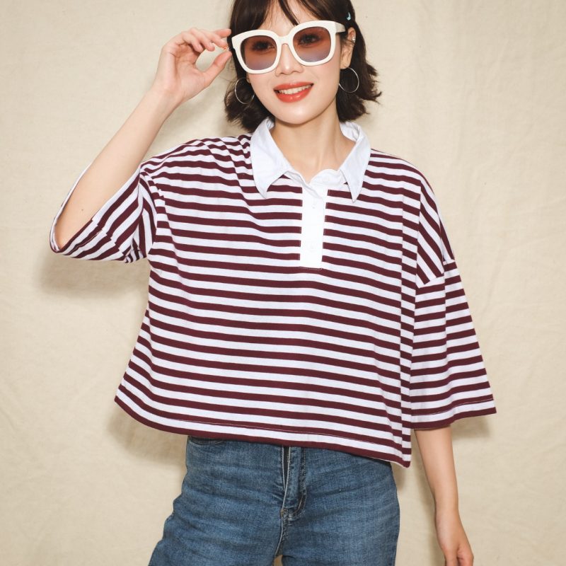 Anyta Stripe Top Broken White -Maroon