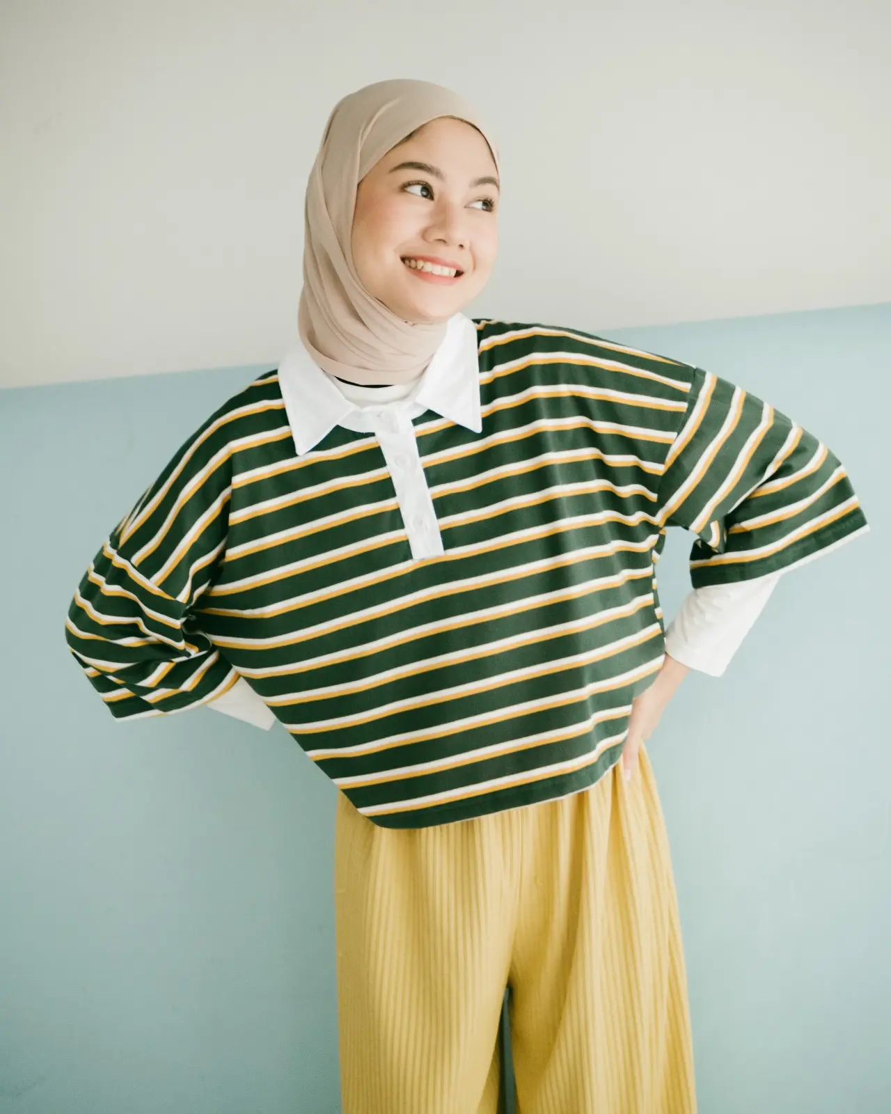 Anyta Stripe Top Green Mustard Bw