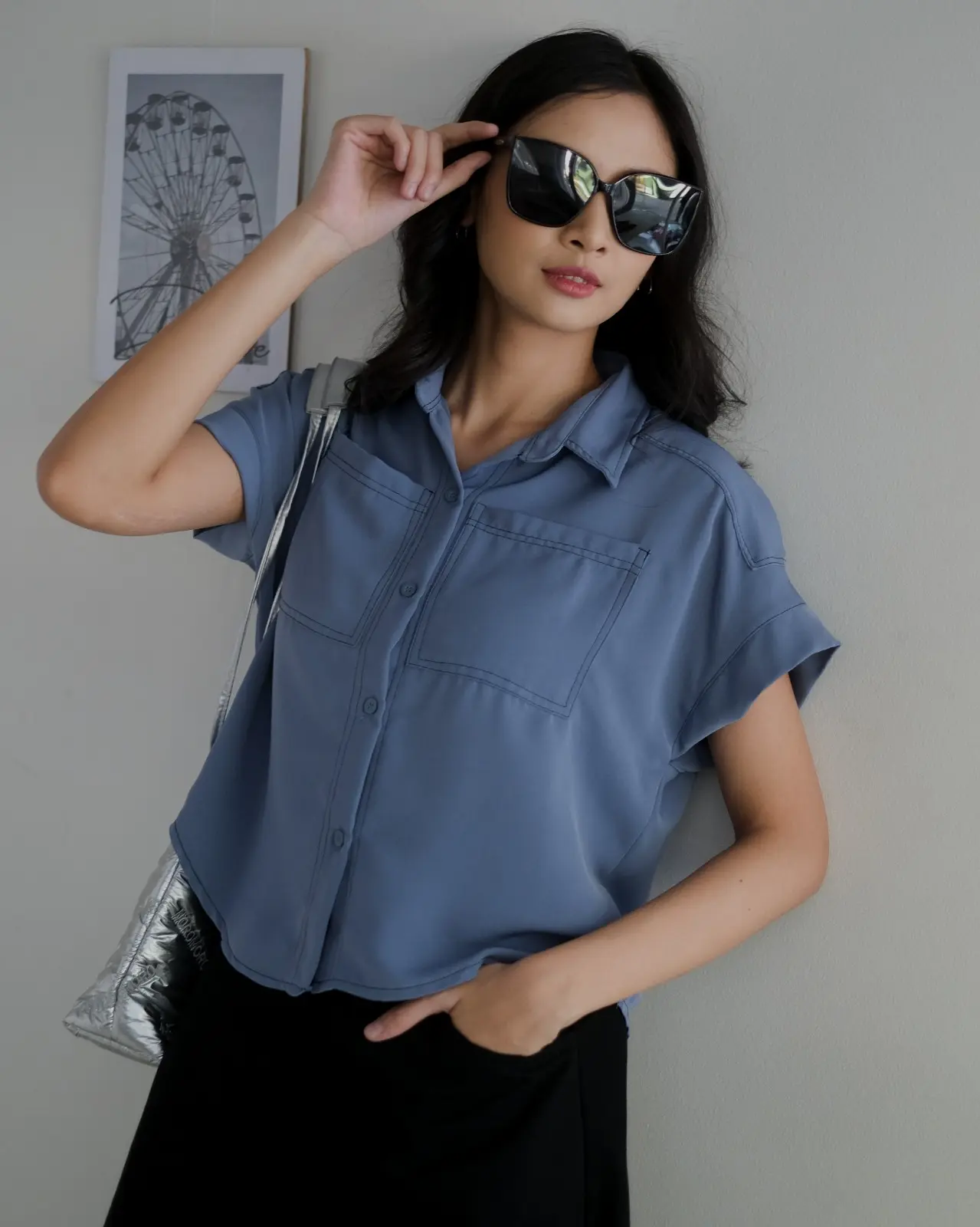 Anzel Shirt Kode V2788 Blue - Image 2