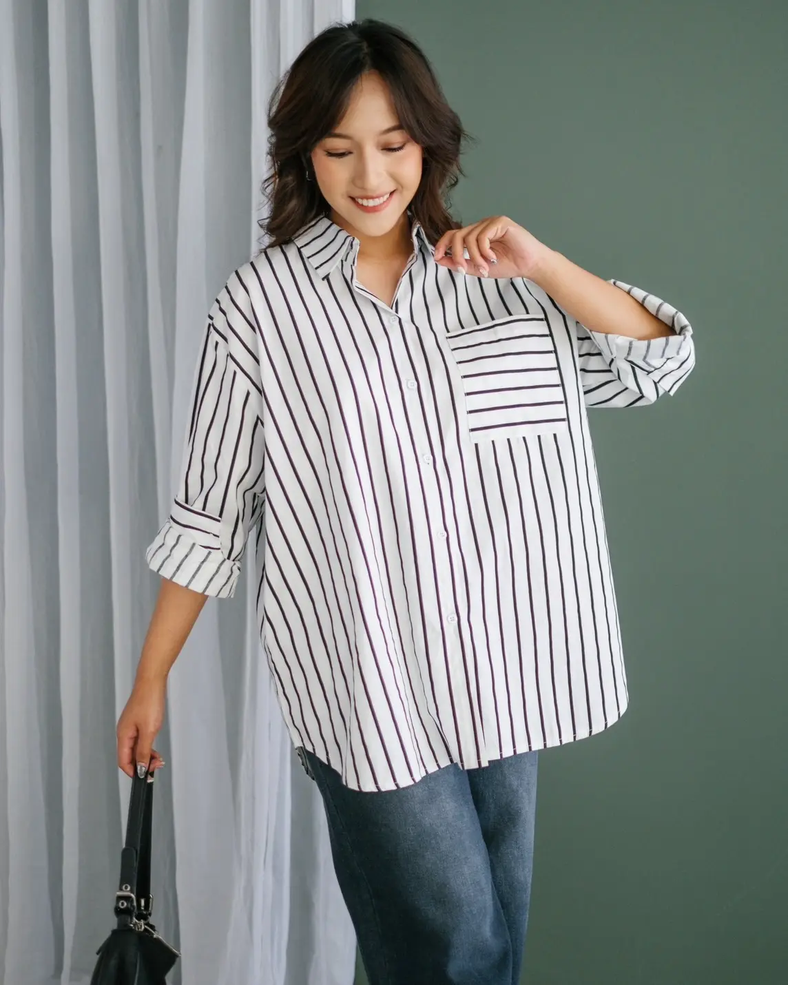 Aviana Stripe Shirt Kode 70508 Black