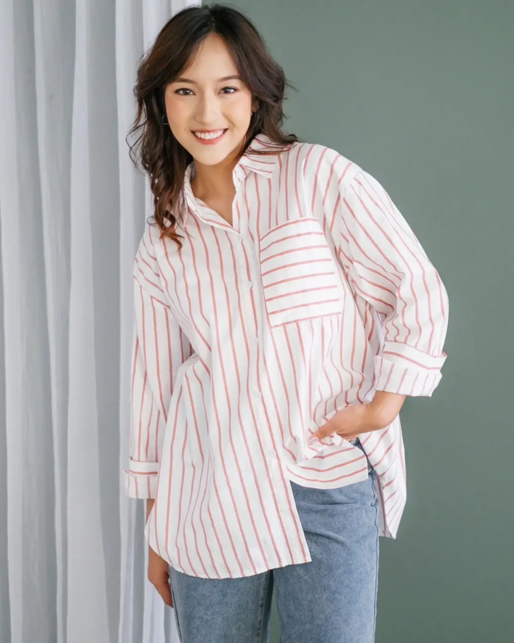 Aviana Stripe Shirt Kode 70508 Pink