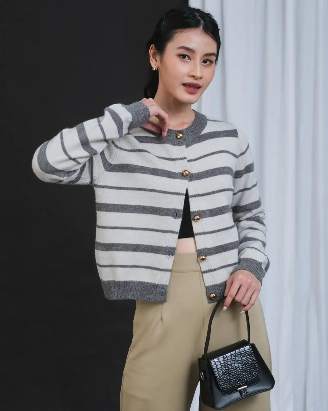 Farica Stripe Cardi Kode 229 Grey