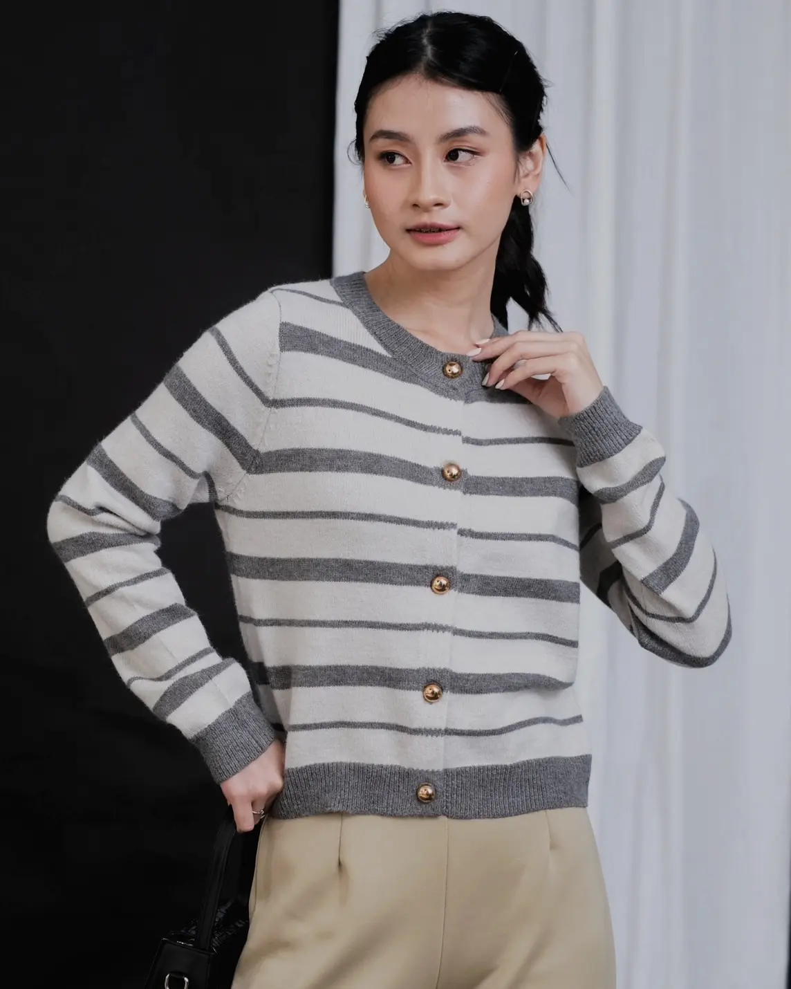 Farica Stripe Cardi Kode 229 Grey - Image 2