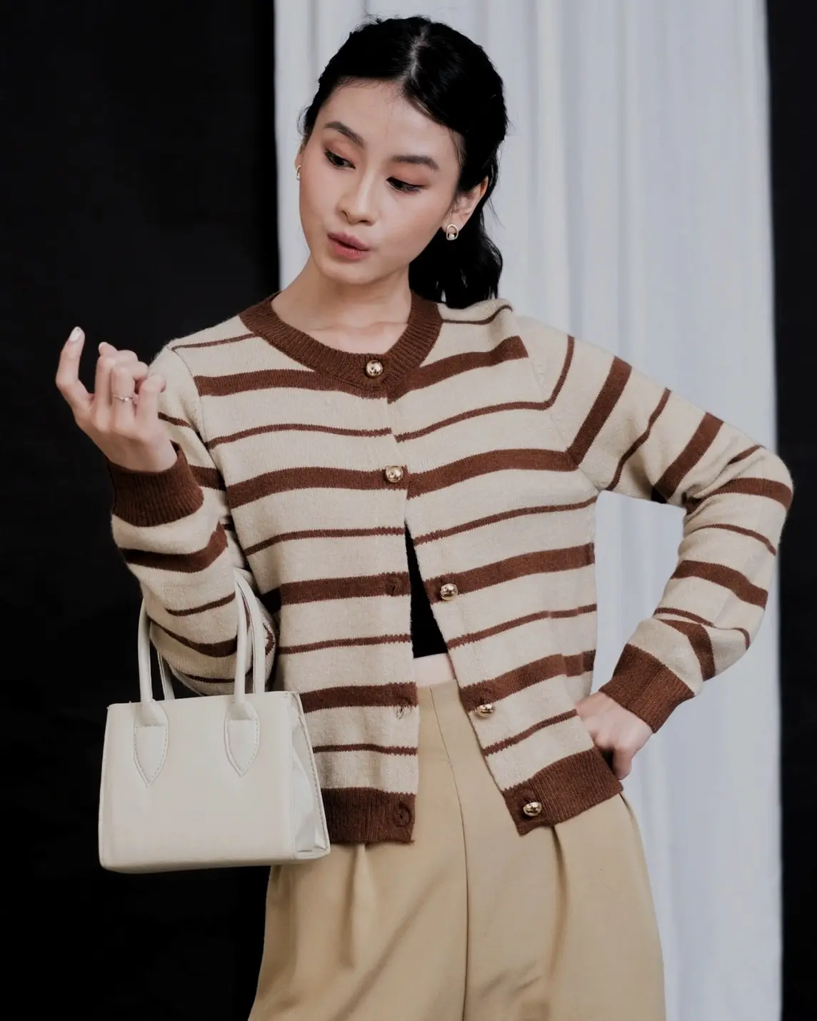 Farica Stripe Cardi Kode 229 Coffee