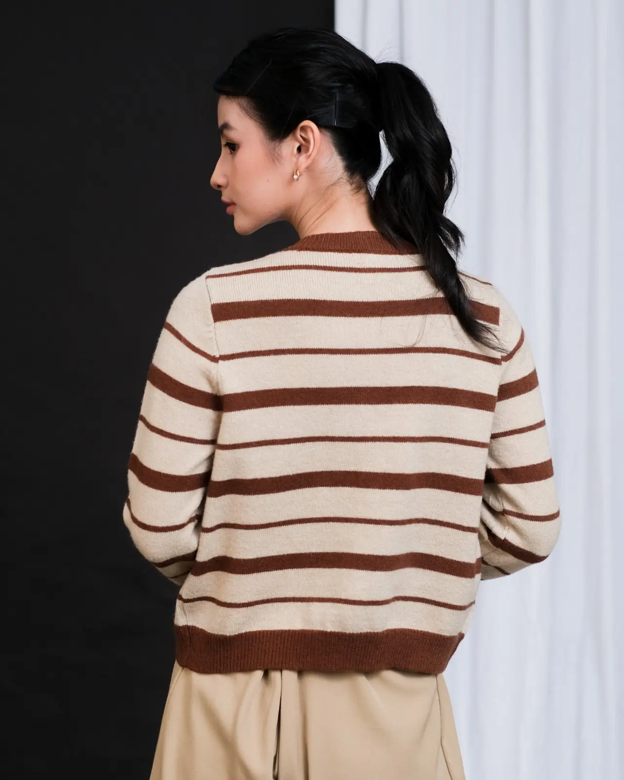 Farica Stripe Cardi Kode 229 Coffee - Image 2