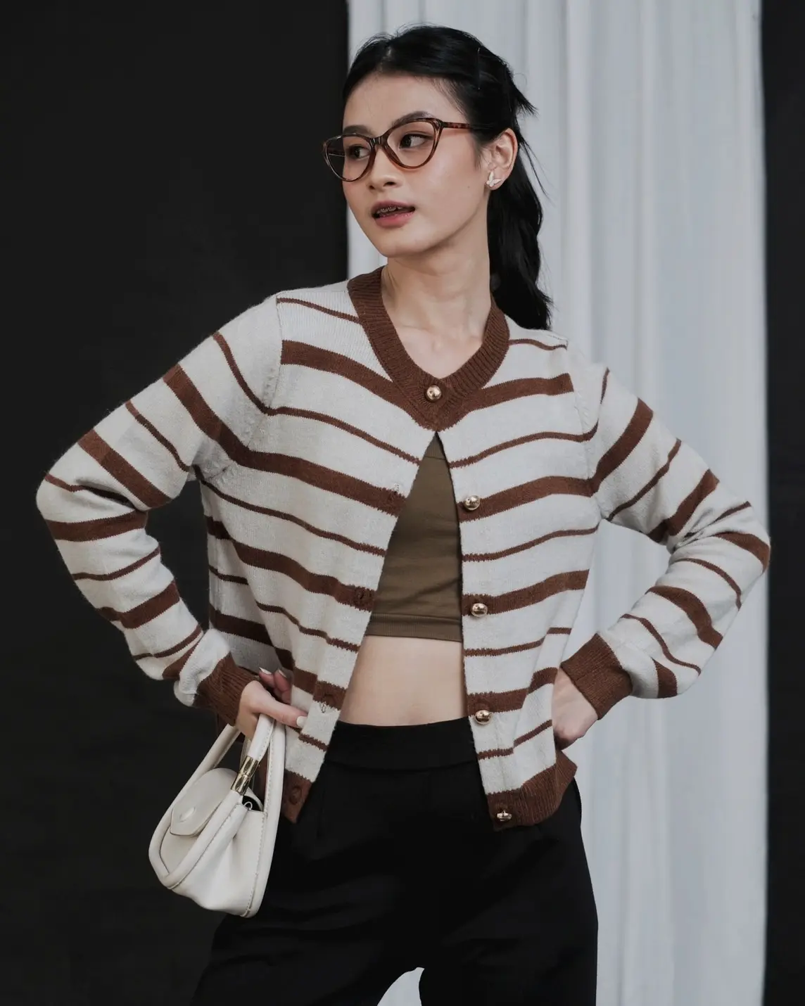 Farica Stripe Cardi Kode 229 Brown
