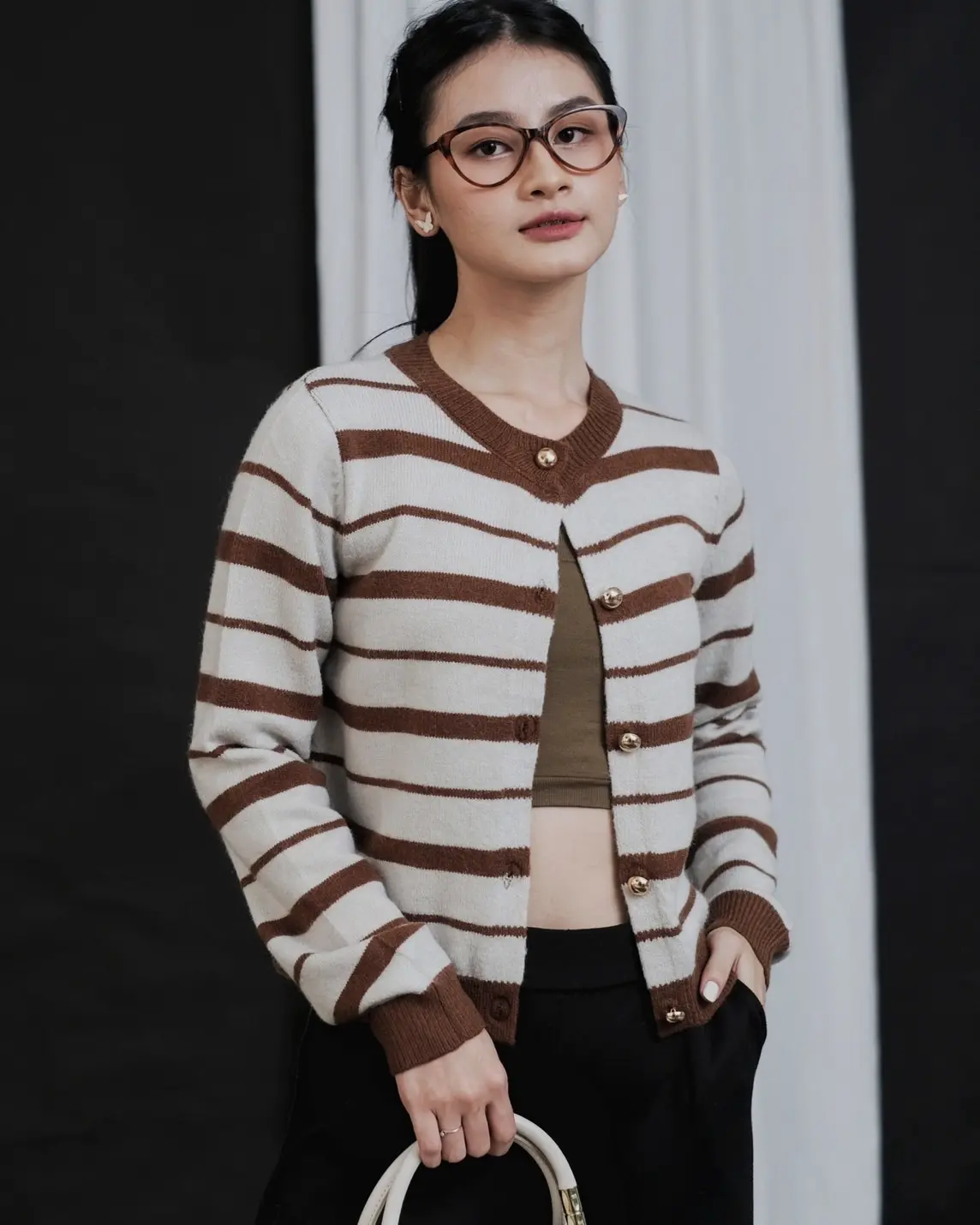 Farica Stripe Cardi Kode 229 Brown - Image 2