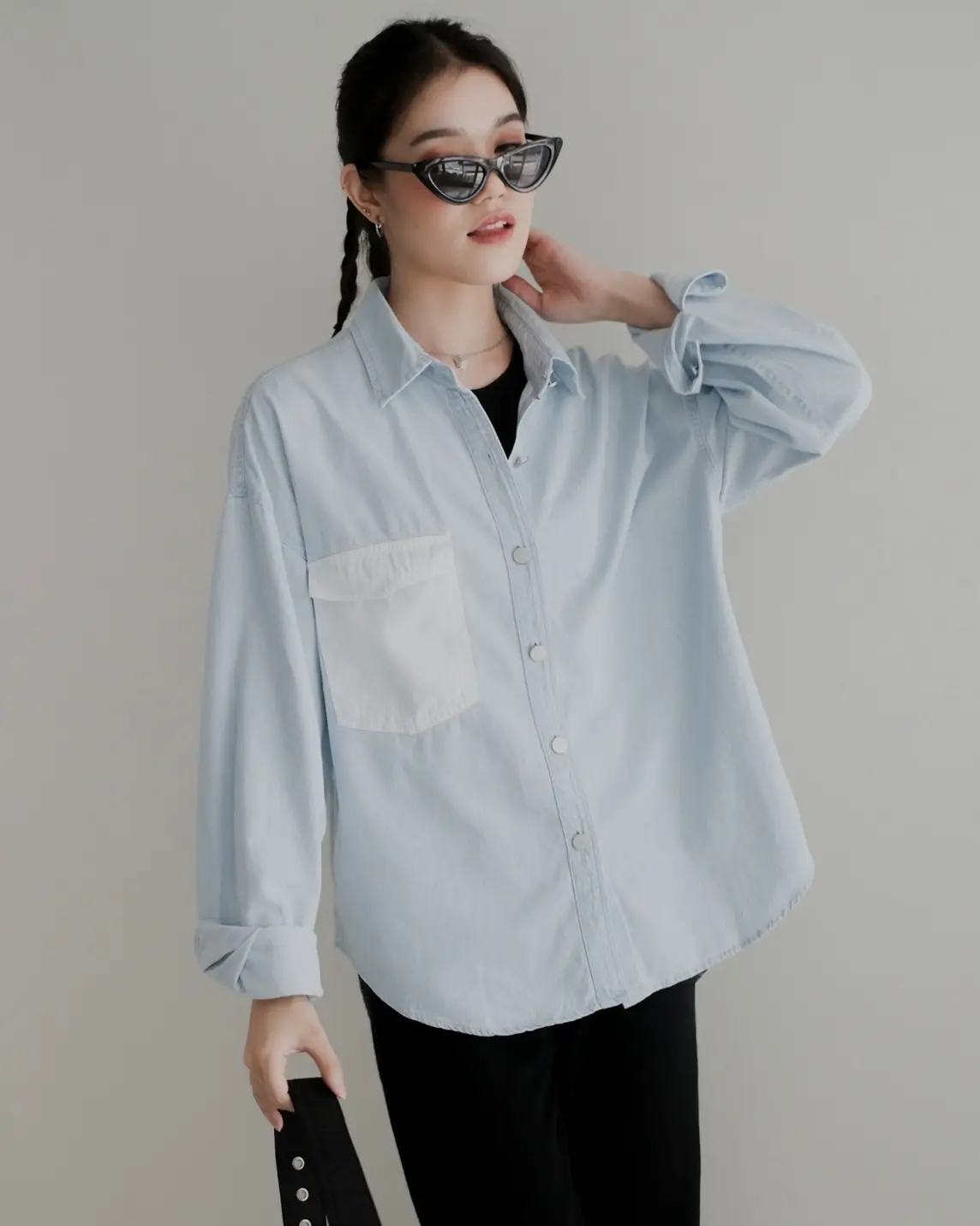 Camisha Denim Shirt Kode R049 Light Blue
