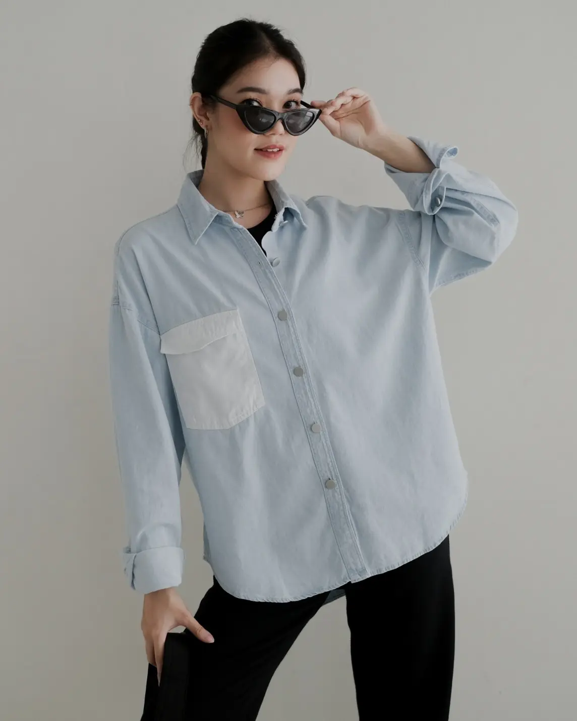 Camisha Denim Shirt Kode R049 Light Blue - Image 2