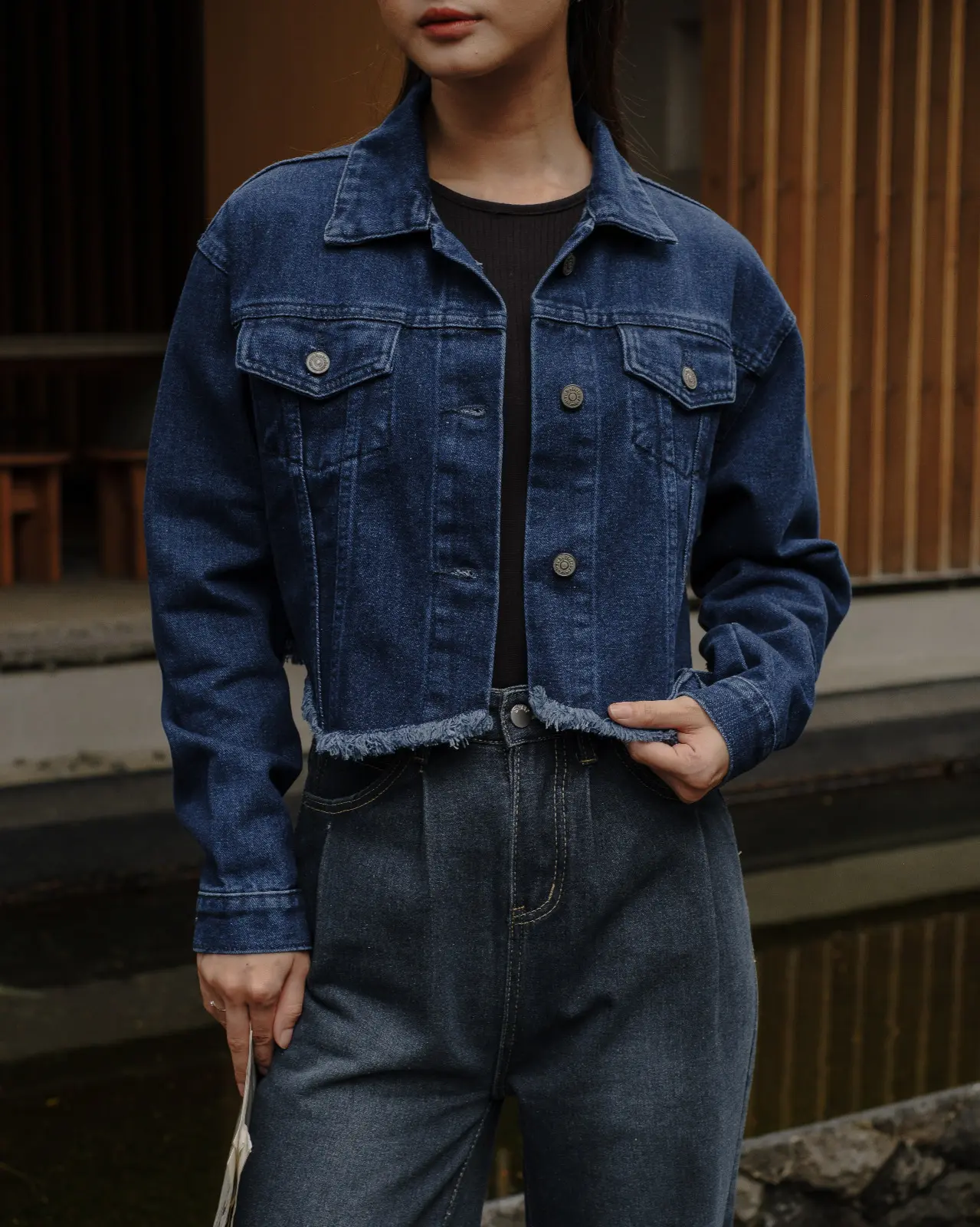 Darlene Denim Crop Jacket Dark Blue - Image 2