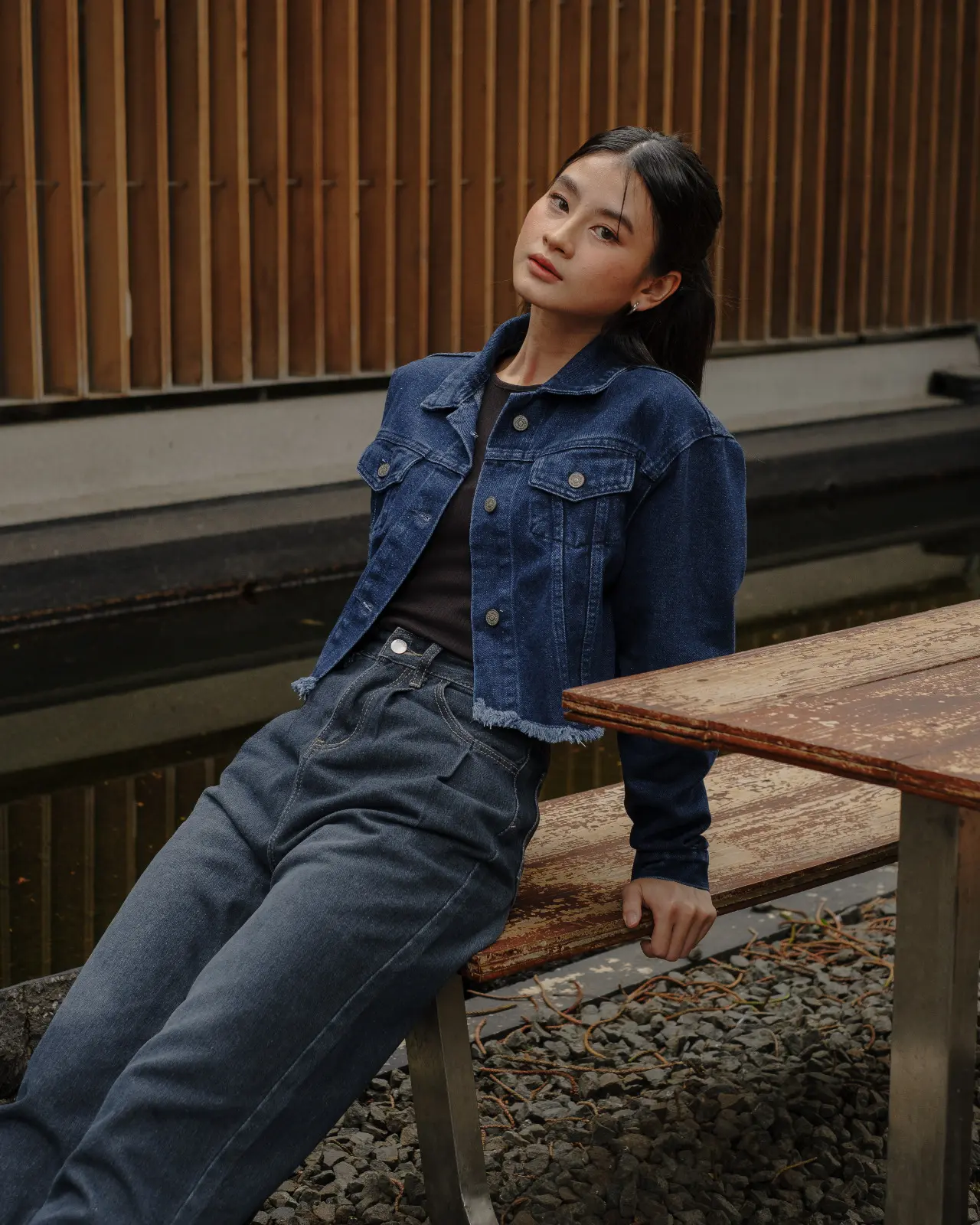 Darlene Denim Crop Jacket Dark Blue - Image 3