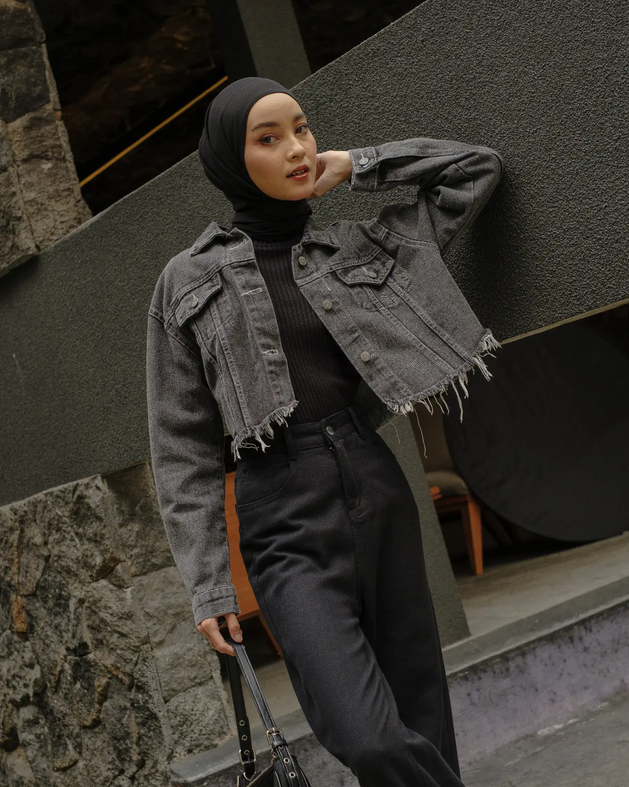 Darlene Denim Crop Jacket Dark Grey