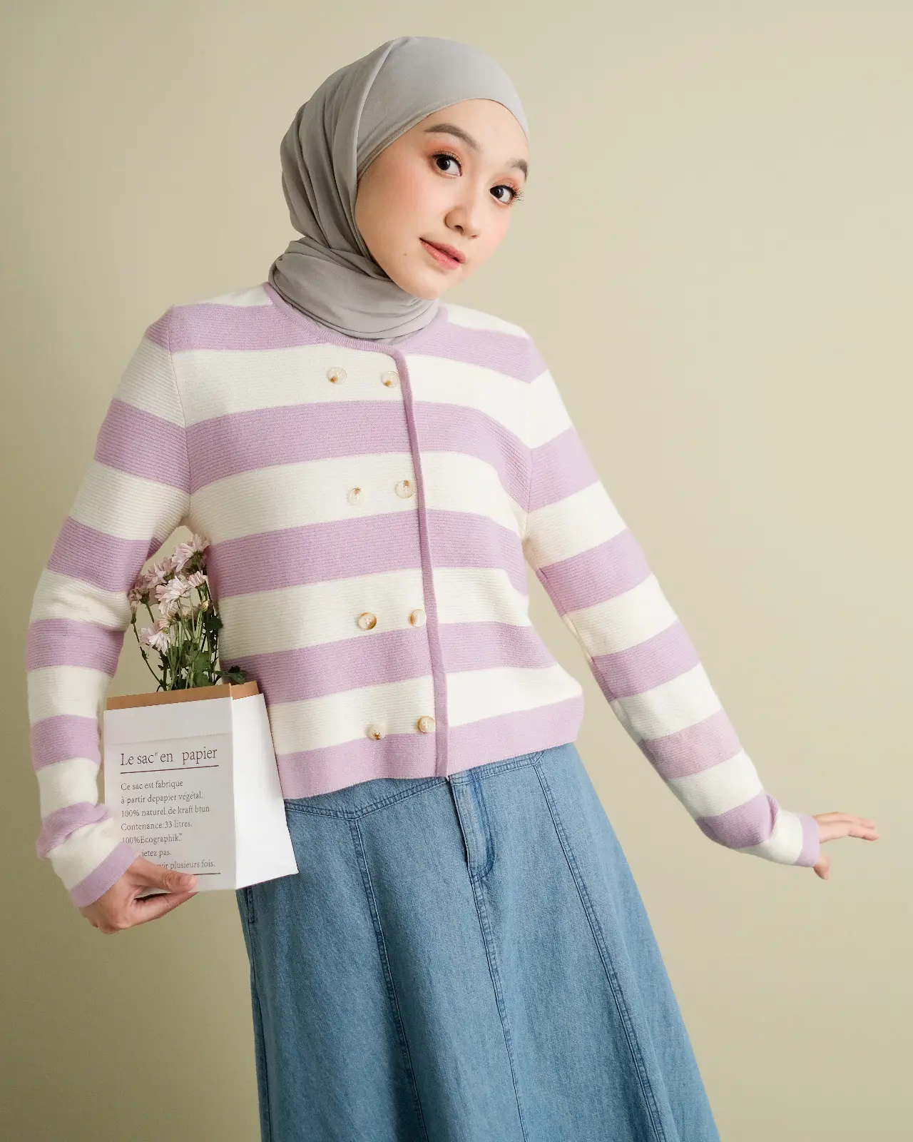 Jiana Stripe Longsleeve Kode 156 Lilac - Image 2