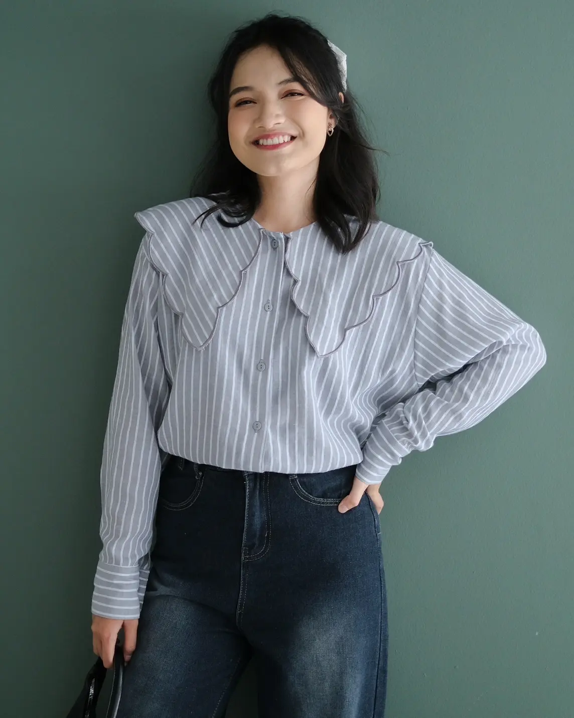 Adalyn Stripe Shirt Misty Grey - Image 3
