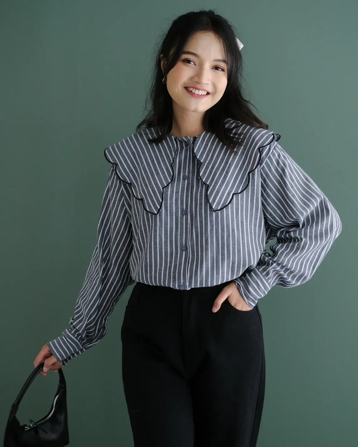 Adalyn Stripe Shirt Misty Black - Image 3