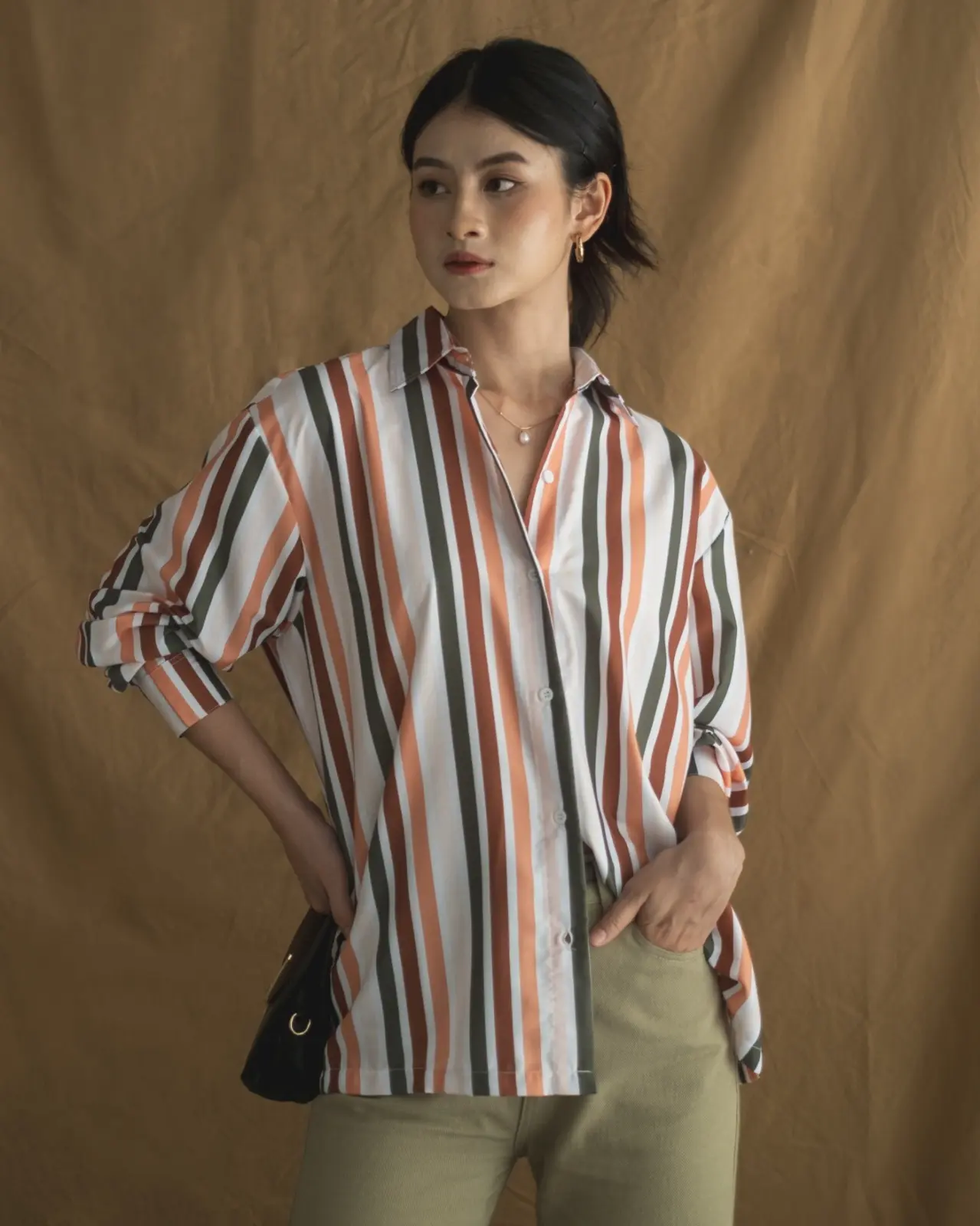 Advika Stripe Shirt Brown - Image 3