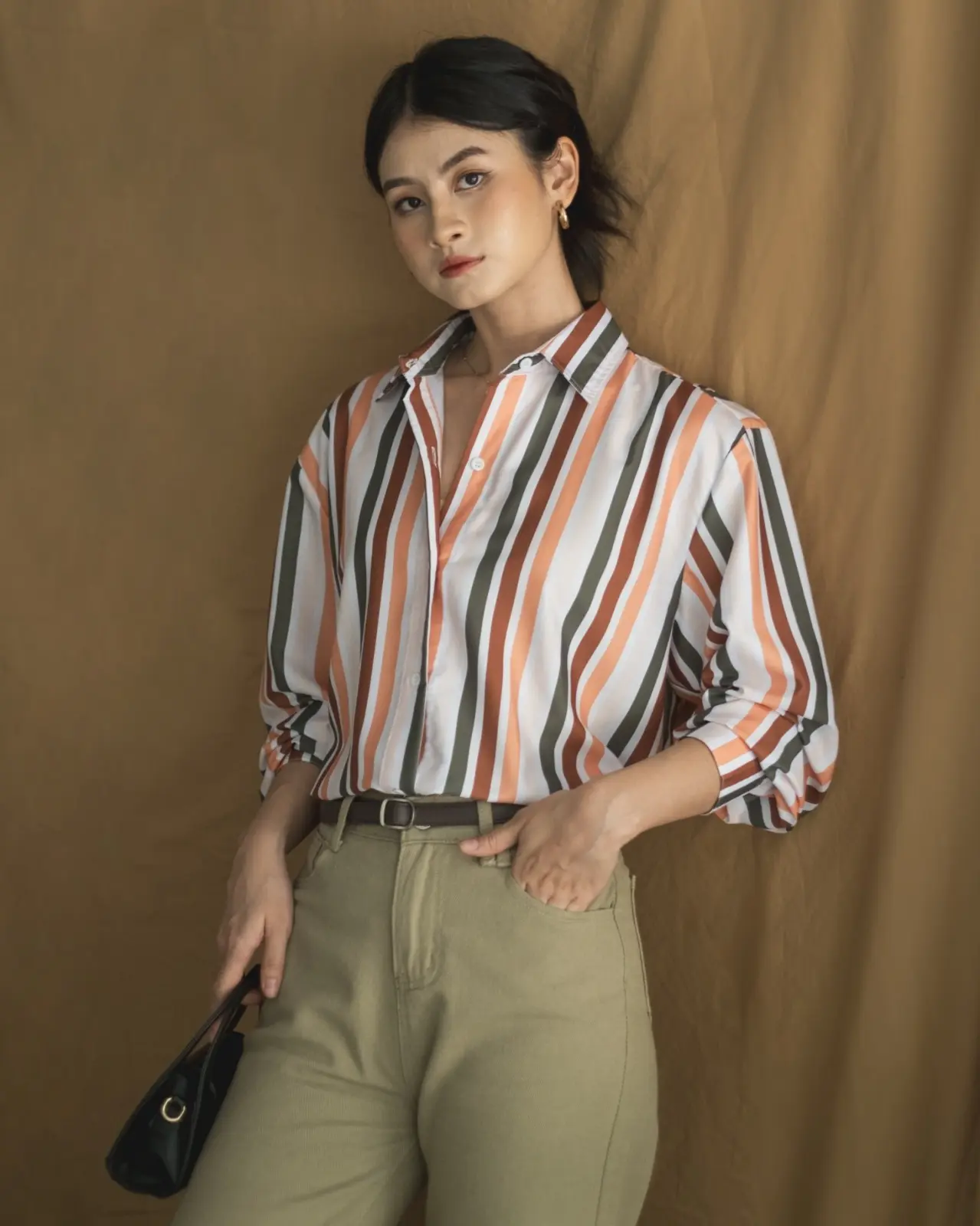 Advika Stripe Shirt Brown - Image 4