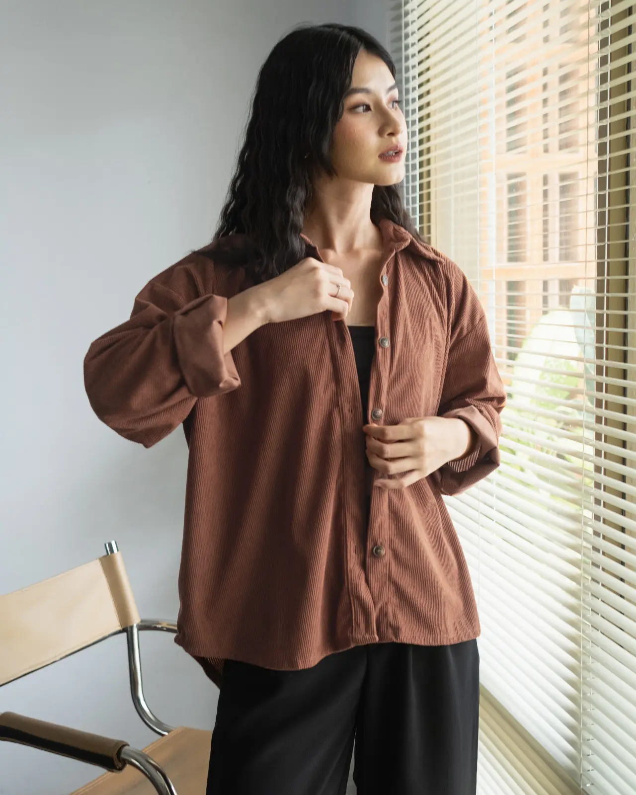 Clemira Oversized Shirt Kode F136-1 Brown - Image 3