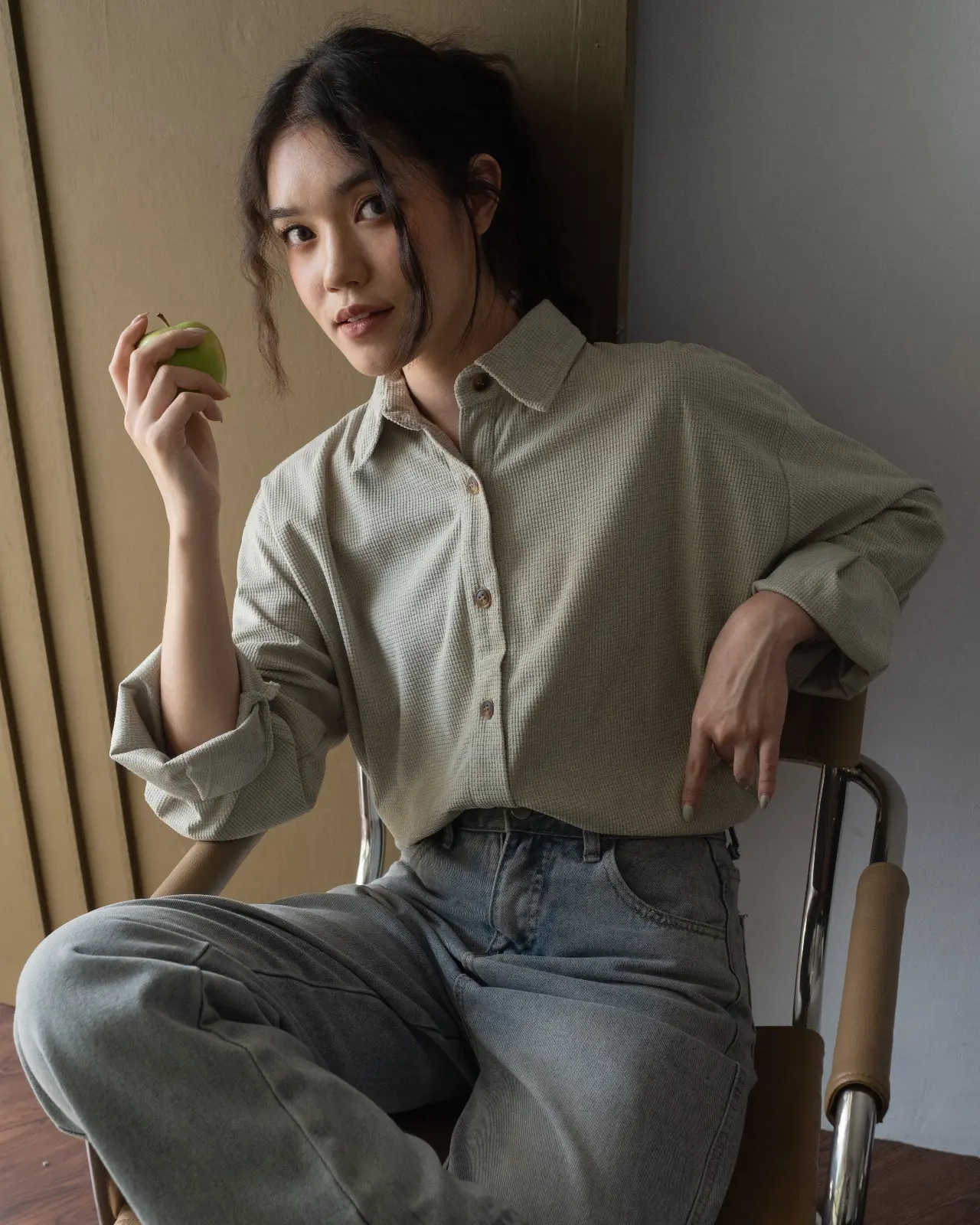 Clemira Oversized Shirt Kode F136-1 Sage Green - Image 2