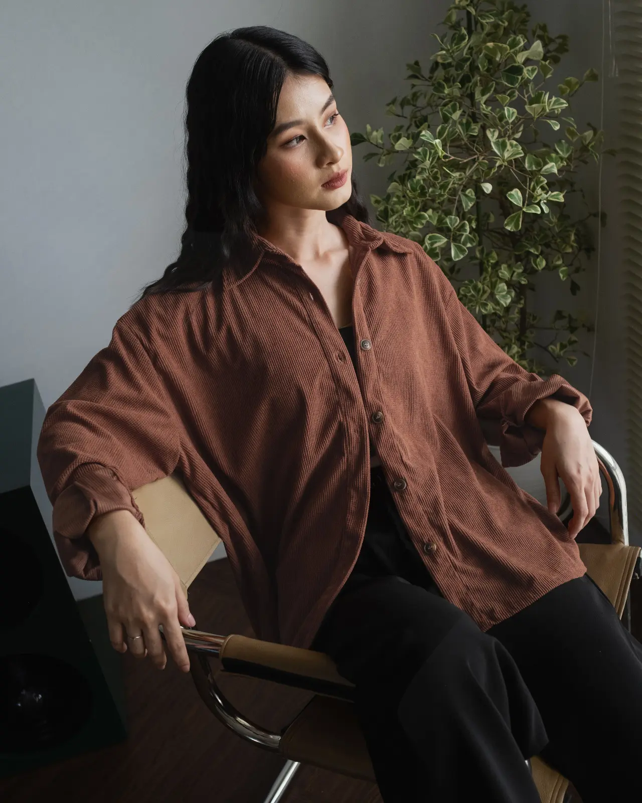 Clemira Oversized Shirt Kode F136-1 Brown