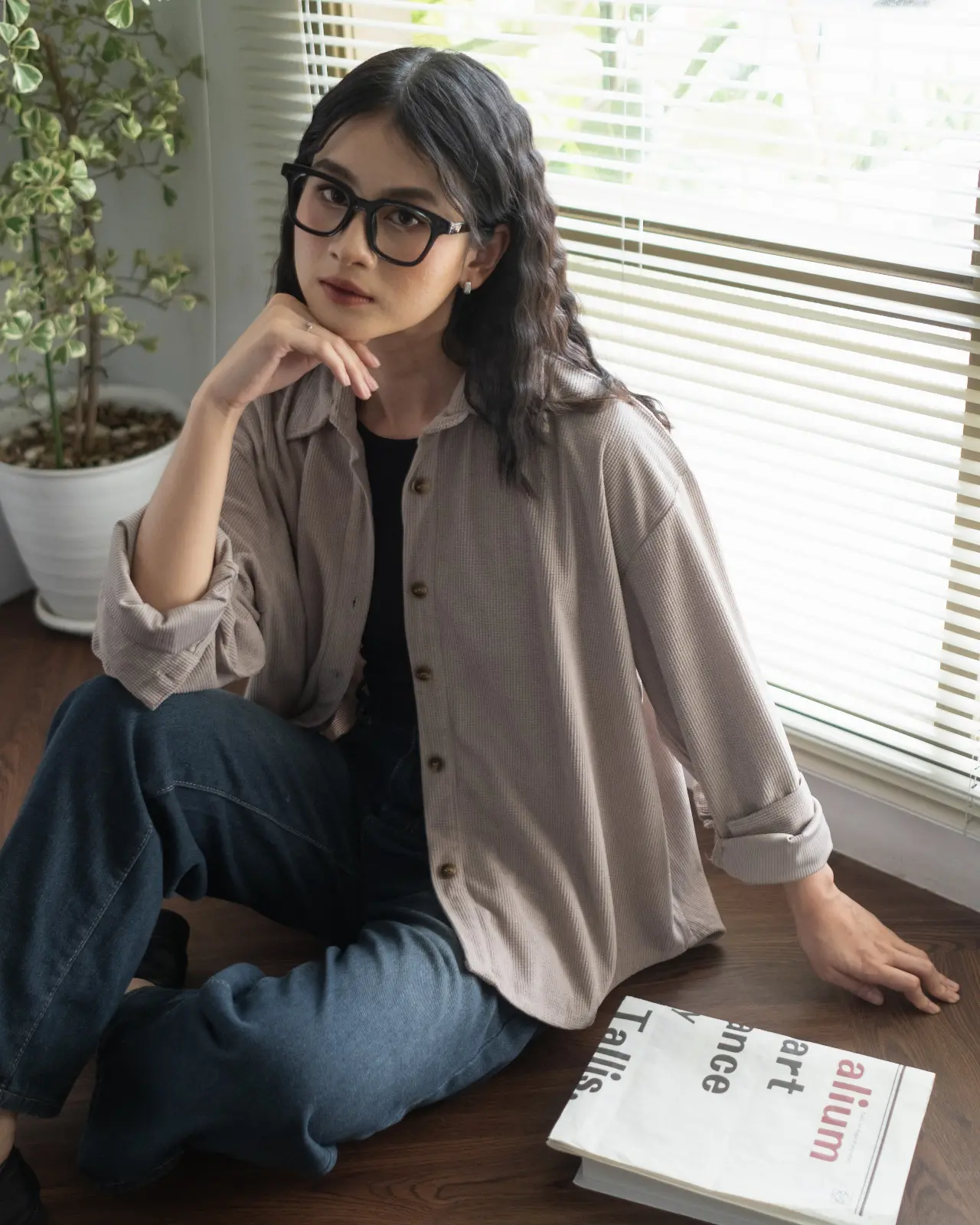 Clemira Oversized Shirt Kode F136-1 Khaki - Image 2