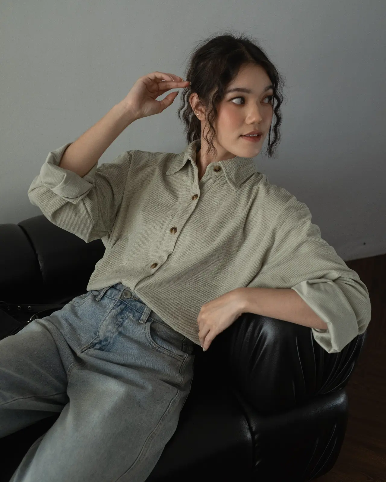 Clemira Oversized Shirt Kode F136-1 Sage Green - Image 3