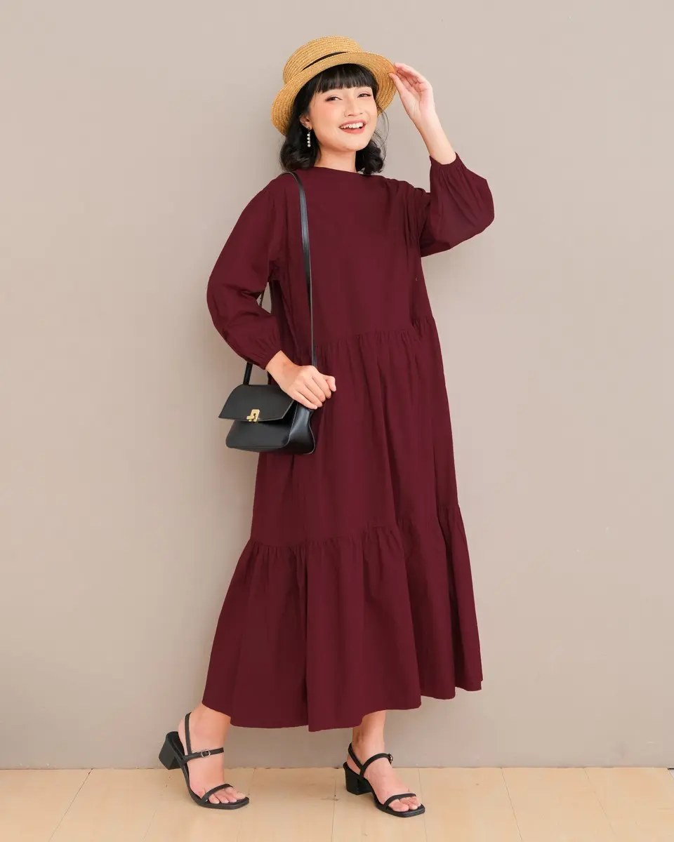 Dotty Maxi Dress Kode 6183 Maroon